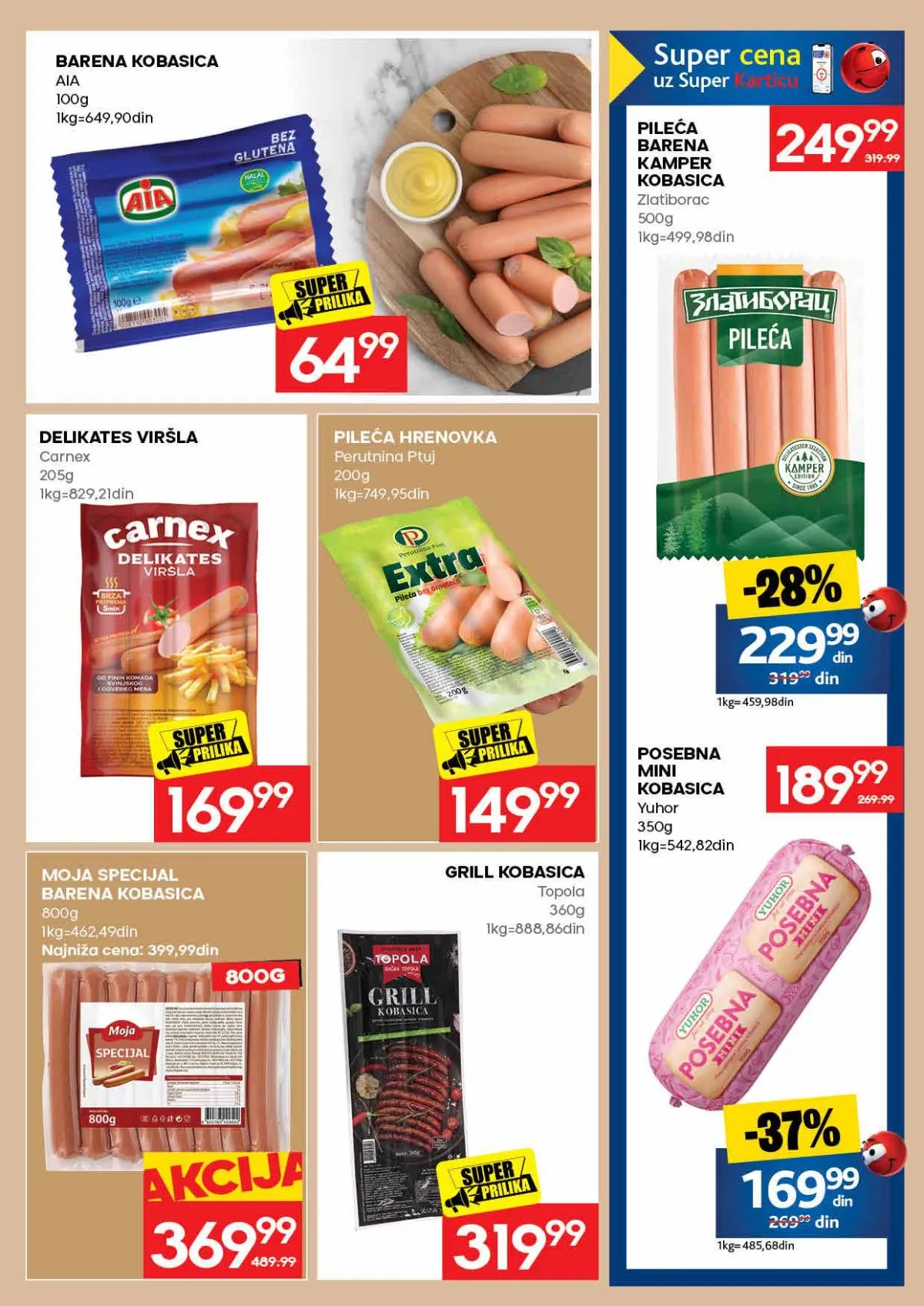 IDEA katalog strana 11 – viršle, barene kobasice i mesne prerađevine na akciji.