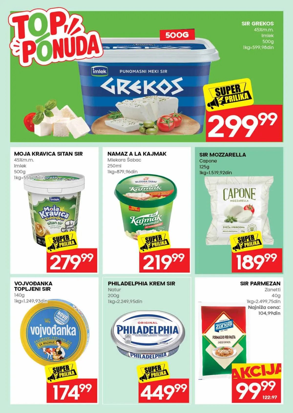IDEA katalog strana 13 – Grekos sir, sitan sir, kajmak, mozzarella, topljeni i krem sirevi.