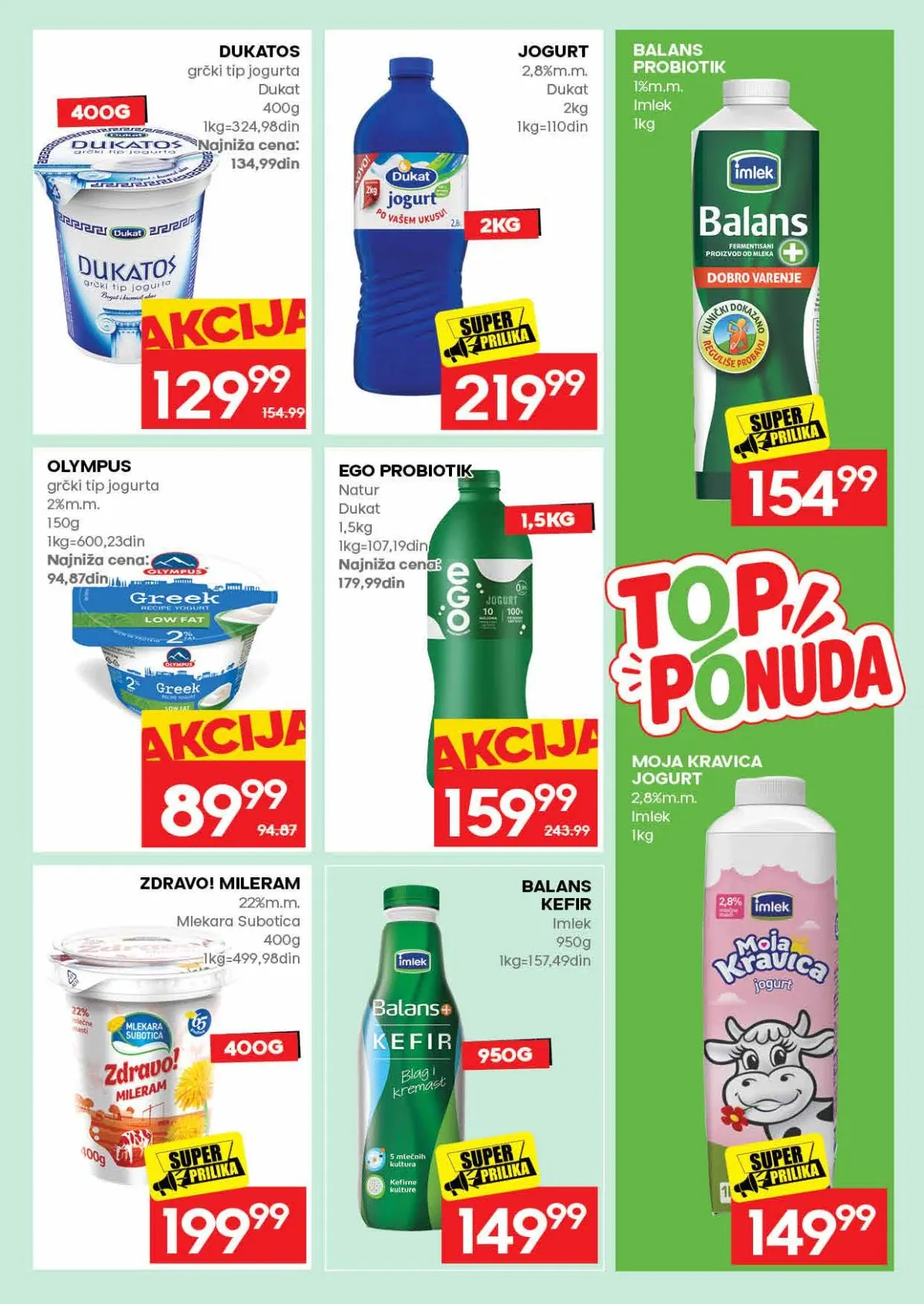 IDEA katalog strana 15 – jogurti, kefir, probiotik i mlečni proizvodi na akciji.