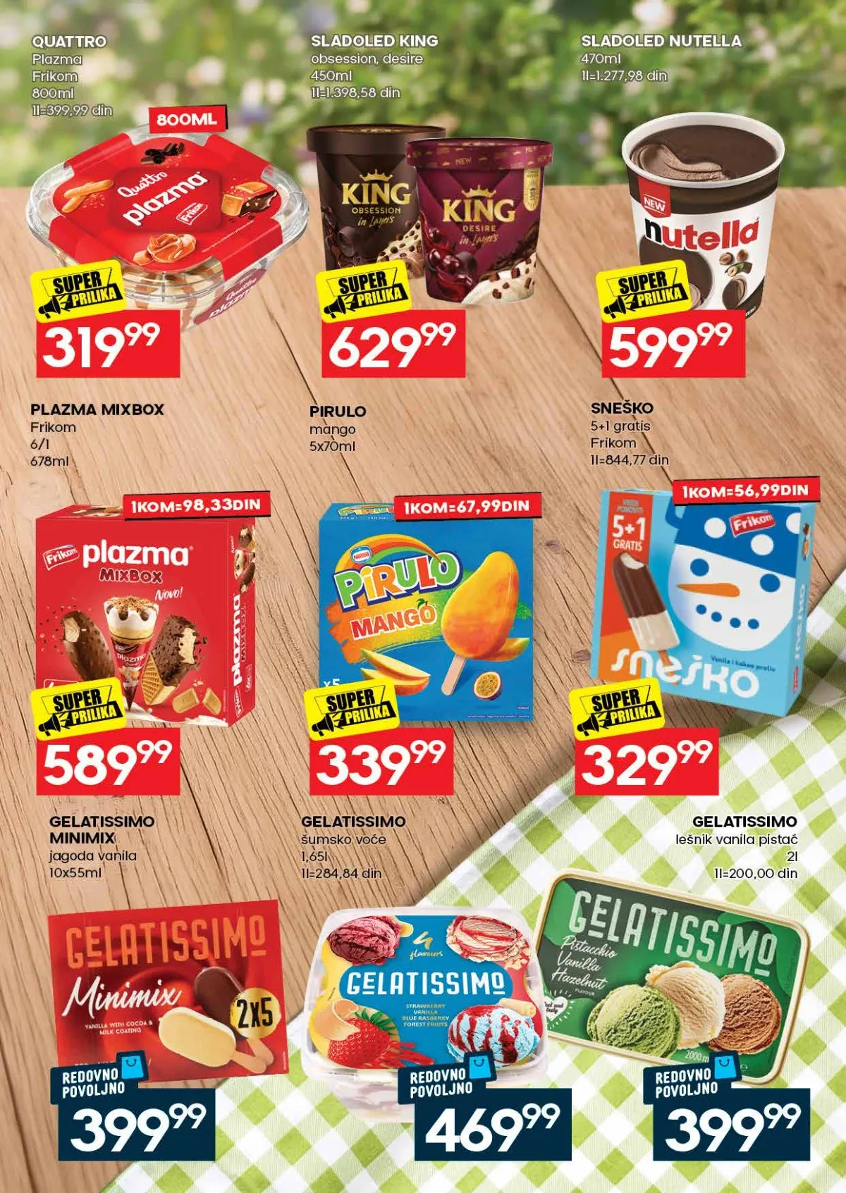 IDEA katalog strana 23 – Quattro, King, Nutella, Plazma, Pirulo i Gelatissimo sladoledi.