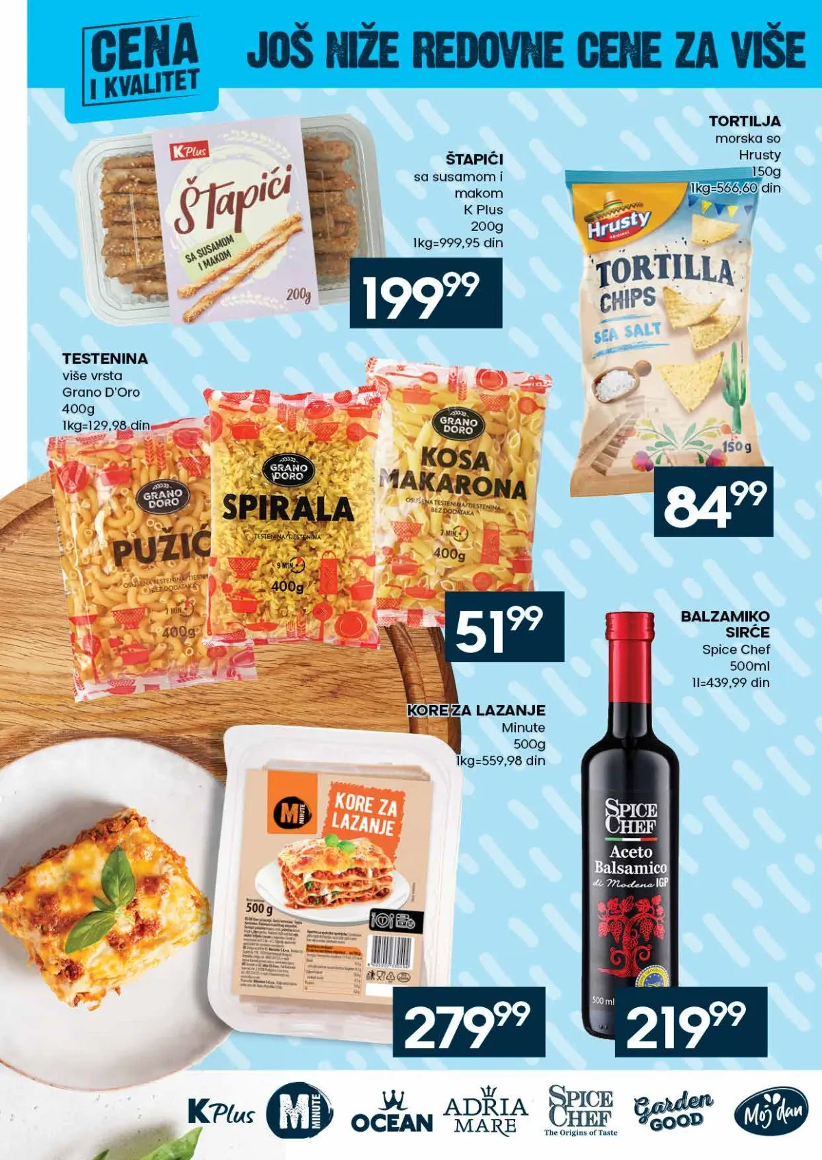 IDEA katalog strana 26 – testenina, kore za lazanje, tortilja čips, štapići i balzamiko sirće.