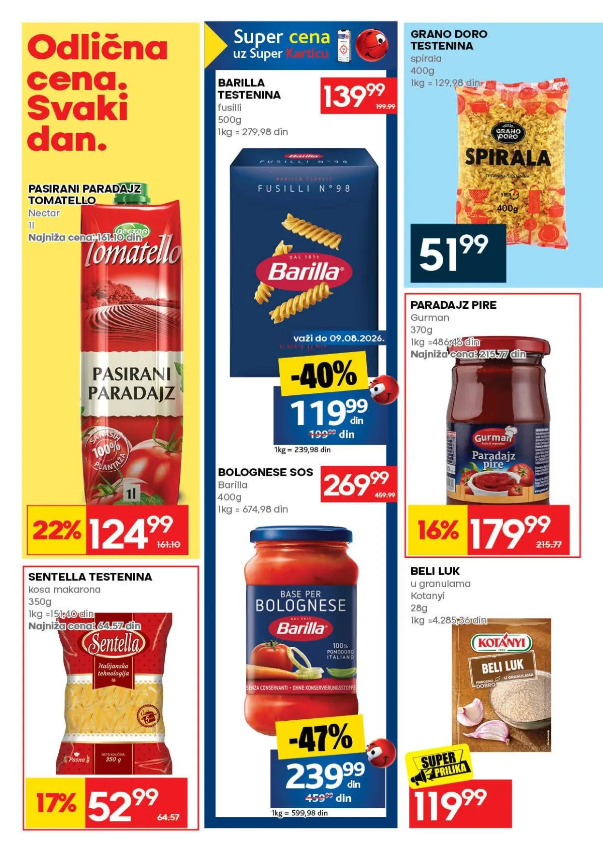 IDEA katalog strana 36 – testenina, paradajz pire, bolonjeze sos i beli luk.