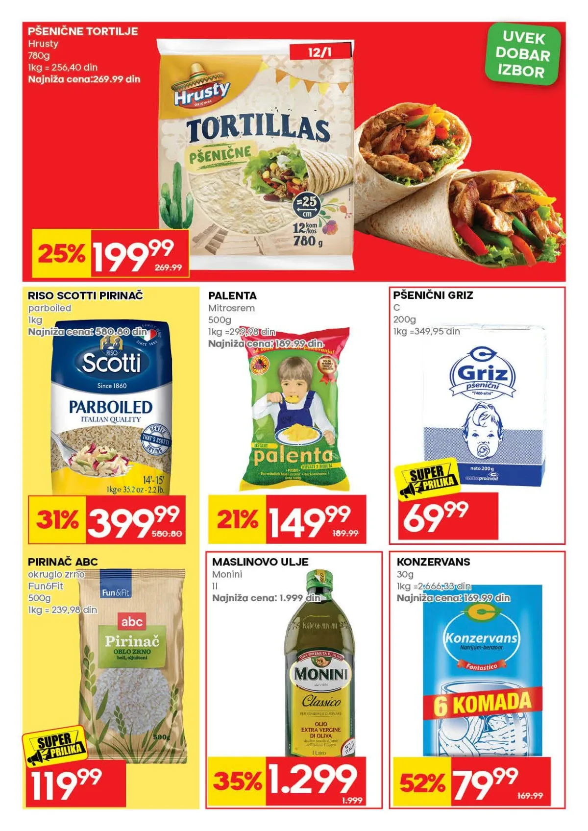 IDEA katalog strana 39 – pšenične tortilje, pirinač, palenta, griz, maslinovo ulje i konzervans.