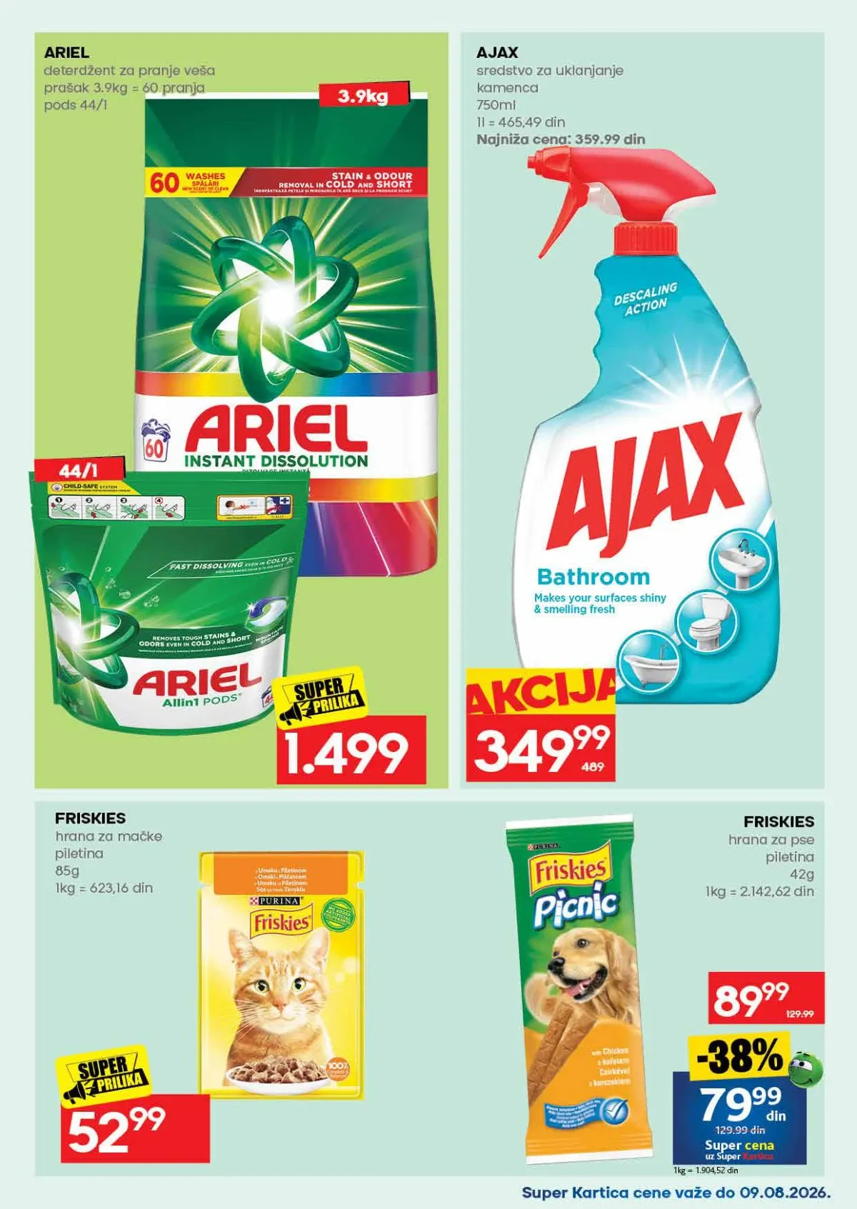 IDEA katalog strana 53 – Ariel deterdžent, Ajax sredstvo za kupatilo i Friskies hrana za pse i mačke.