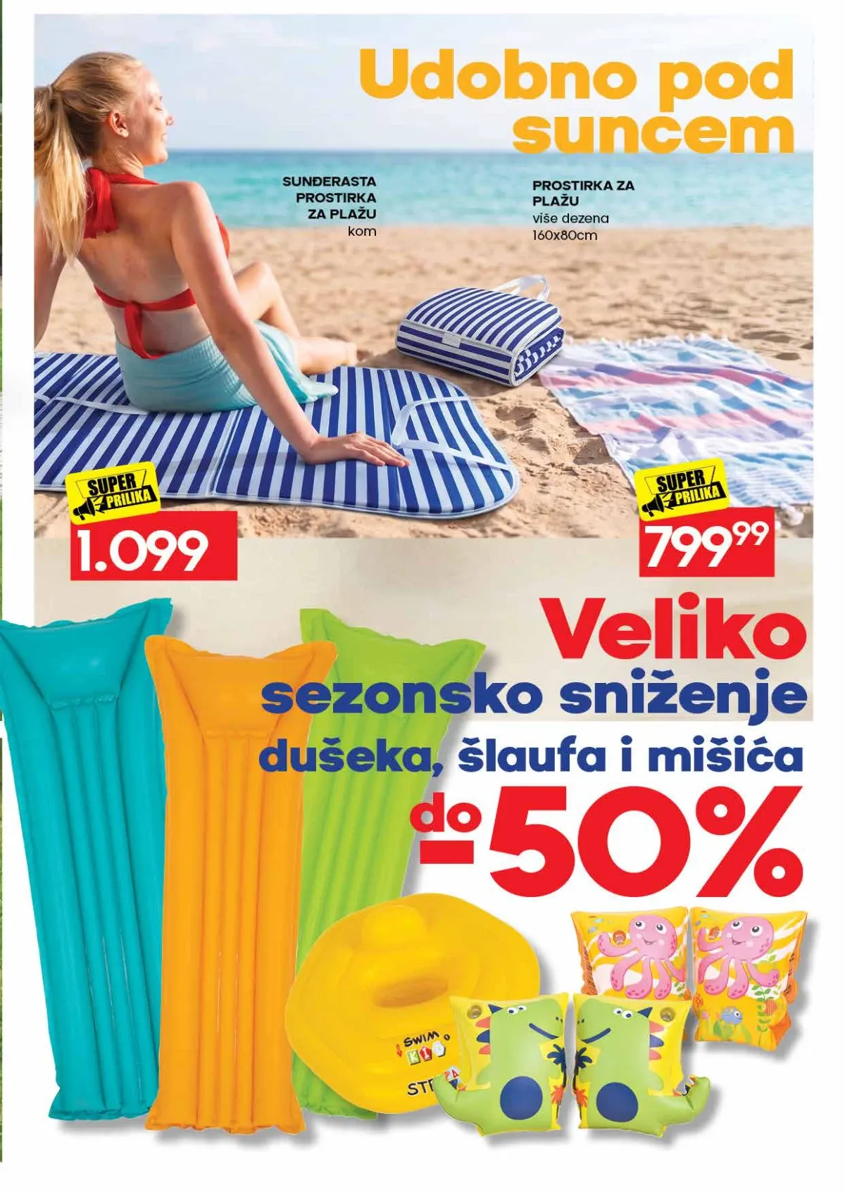 IDEA katalog strana 55 – prostirke za plažu, dušeci, šlaufi i mišići uz sezonsko sniženje do 50%.