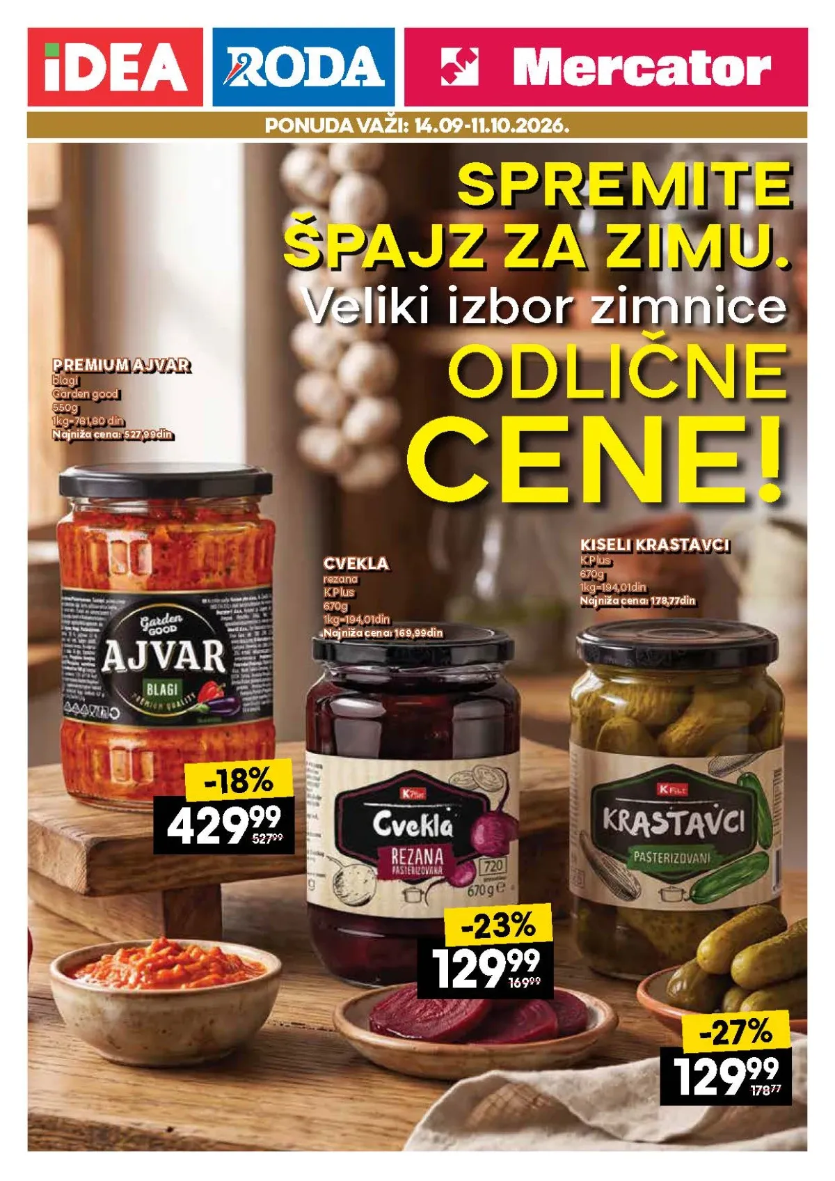 IDEA, Mercator i Roda katalog zimnice od 14.09. do 11.10.2026. – ajvar, kiseli krastavci, cvekla i drugi proizvodi na akciji