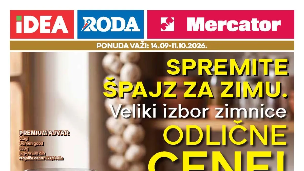 IDEA, Mercator i Roda specijal zimnice od 14.09. do 11.10.2026. – ajvar, kiseli krastavci, cvekla i druga zimnica sniženi do 29%