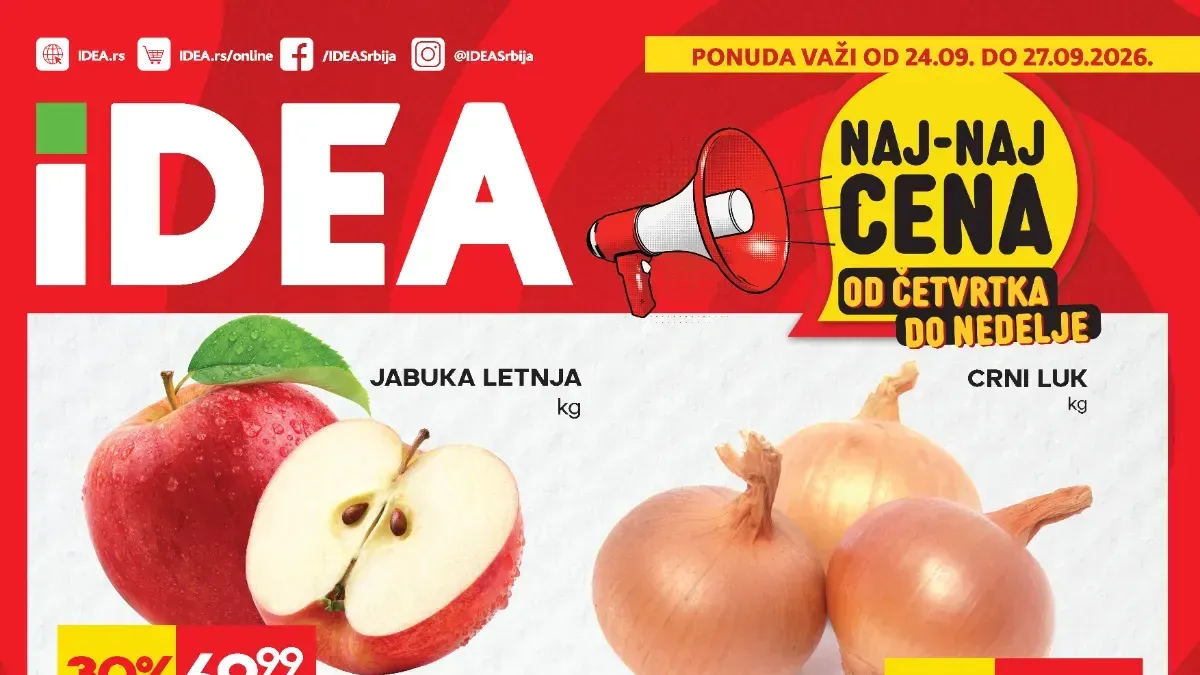 IDEA vikend akcija NAJ-NAJ cena od 24. do 27.09.2026. – voće, meso, jaja i drugi proizvodi