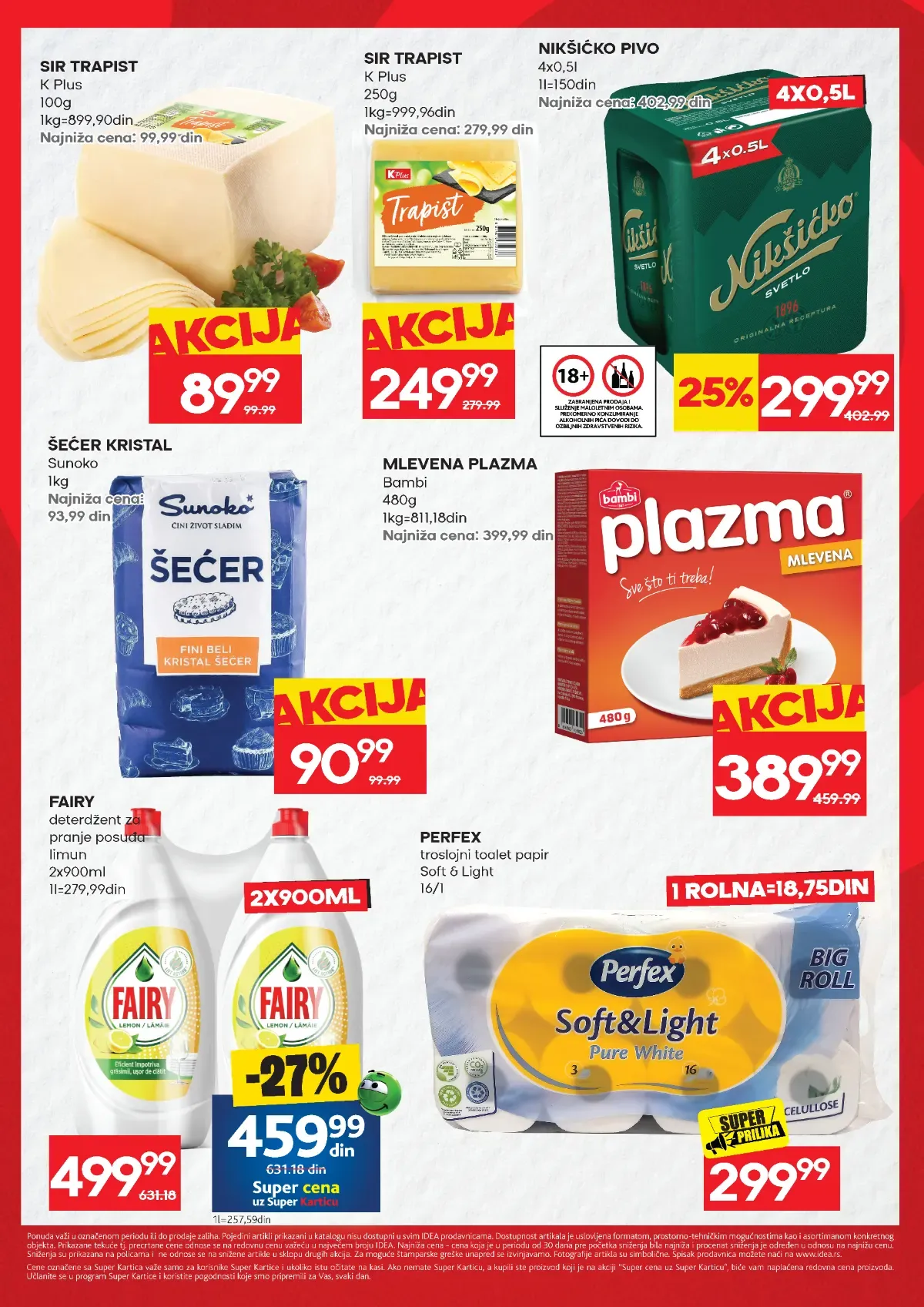 Druga strana IDEA vikend akcije do 27.09.2026. – trapist sir, Nikšićko pivo, šećer, Plazma, Fairy i Perfex