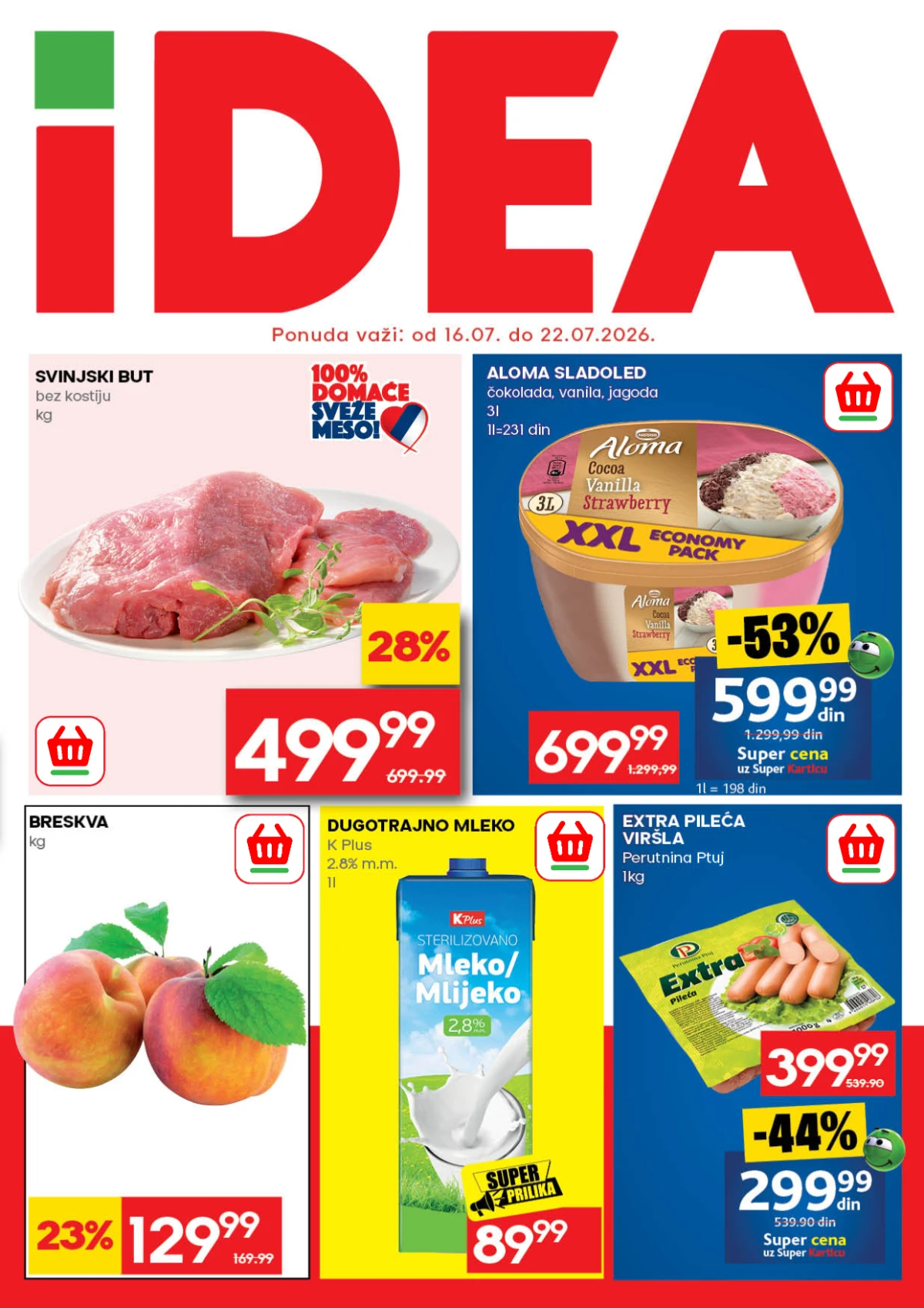 IDEA katalog 16.07. do 22.07.2026. – popusti do 53% na meso, sladoled, voće, mleko i prehrambene proizvode