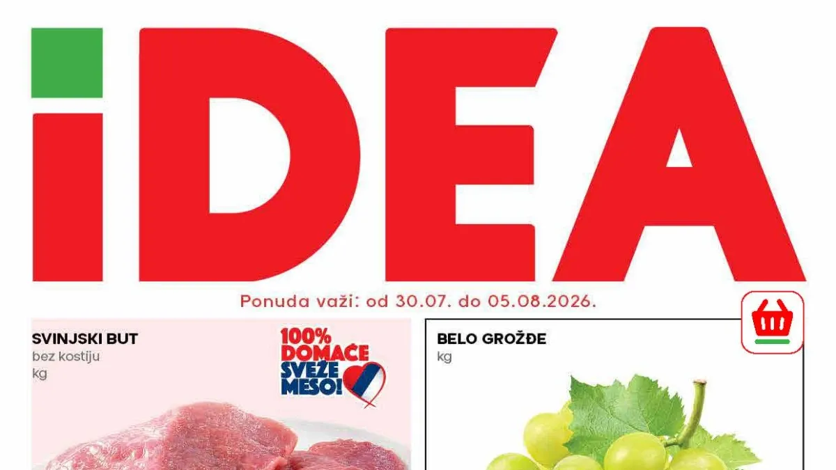 IDEA nedeljna akcija do 05.08.2026. donosi popuste do 39% na sveže meso, voće, kafu, suhomesnate proizvode i sladoled.