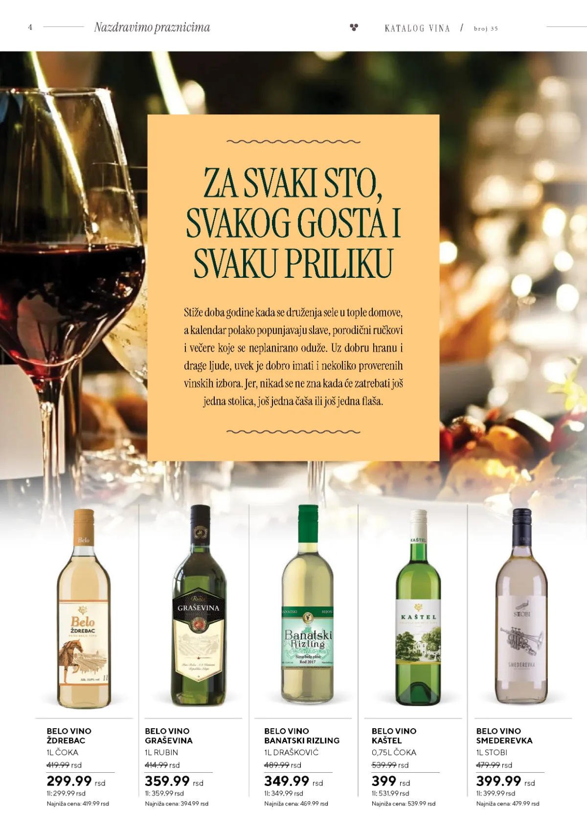 Vinski katalog – strana 4 od 36 Vinski katalog strana 4 – Ždrebac belo vino 299,99 dinara i Banatski rizling 349,99 dinara