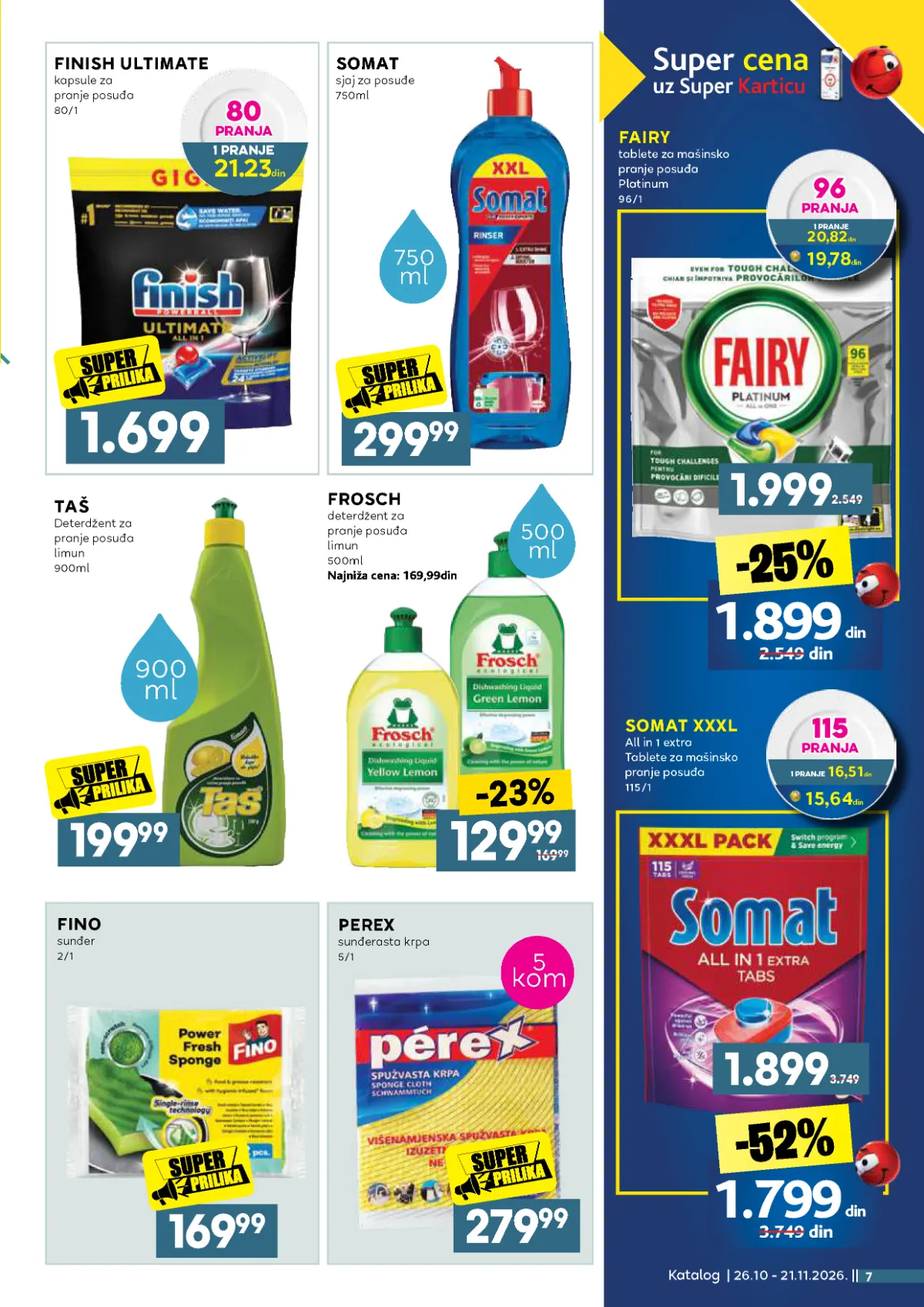IDEA, Roda i Mercator katalog – Finish Ultimate 80 kapsula 1.699 dinara, Somat 115 tableta 1.799 dinara uz Super Karticu i popusti do 52%