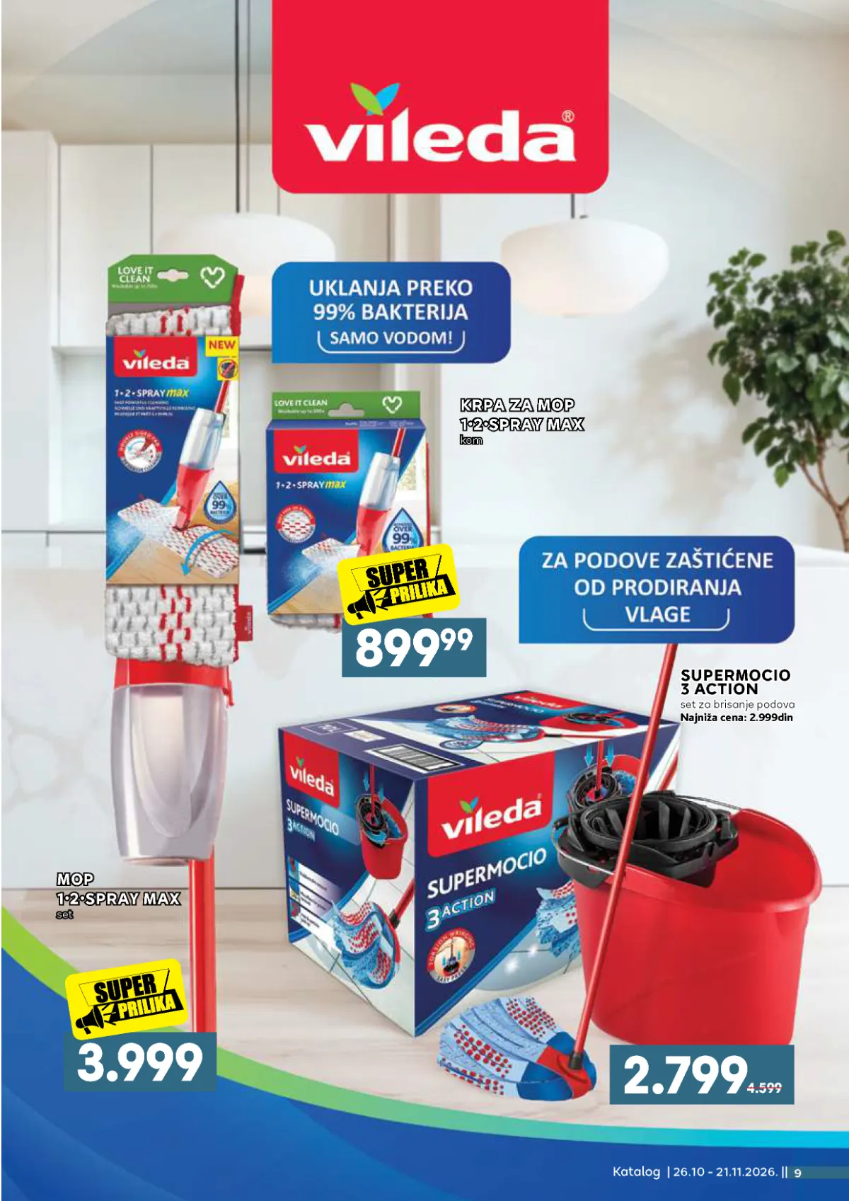 IDEA, Roda i Mercator katalog – Vileda mop 1-2 Spray Max, rezervna krpa 899,99 dinara i SuperMocio set 2.799,99 dinara