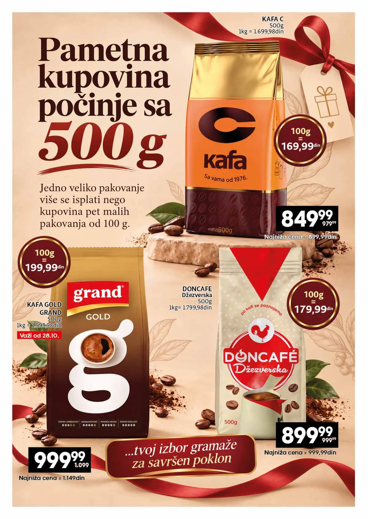 IDEA, Roda i Mercator katalog kafe 26.10–22.11.2026, strana 4 – Mlevena kafa u pakovanju od 500 g
