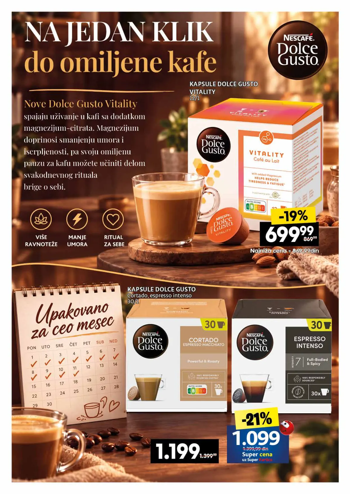 IDEA, Roda i Mercator katalog kafe 26.10–22.11.2026, strana 14 – Nescafé Dolce Gusto kapsule
