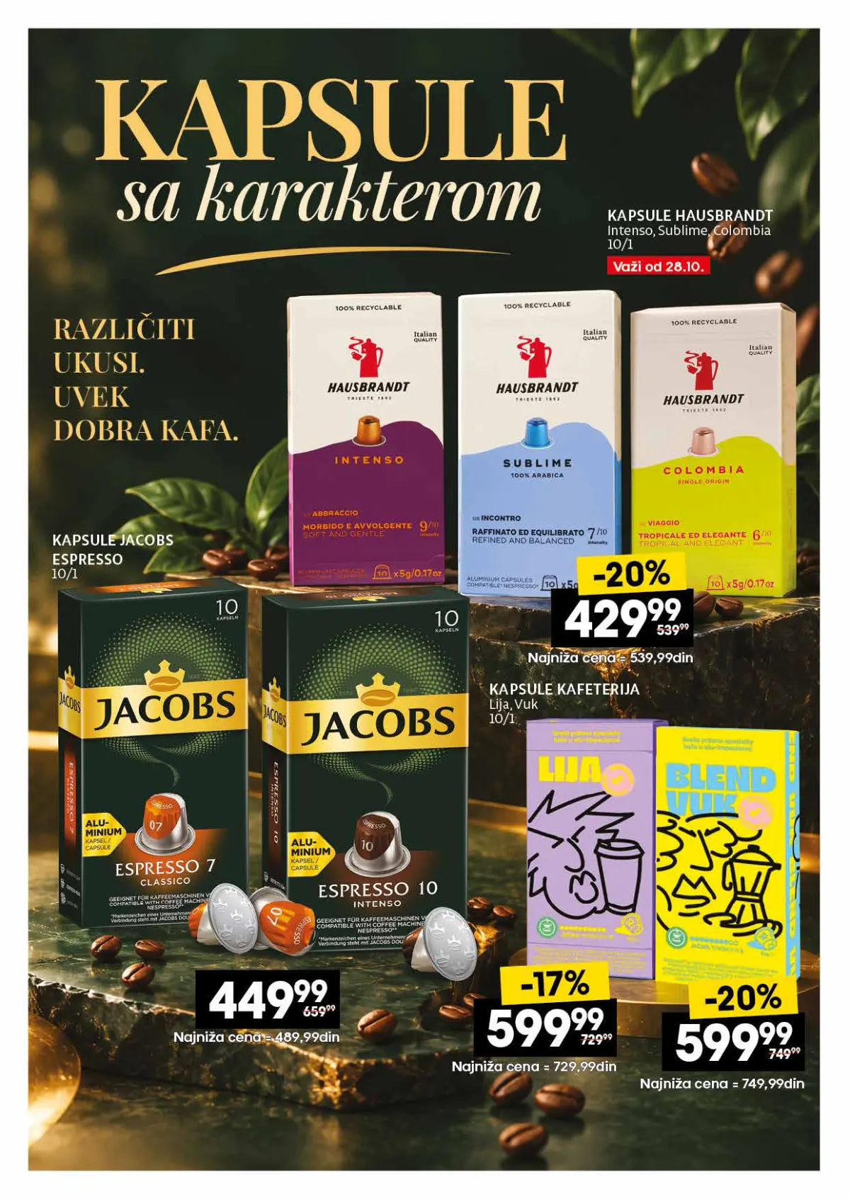 IDEA, Roda i Mercator katalog kafe 26.10–22.11.2026, strana 18 – Hausbrandt i Jacobs espresso kapsule
