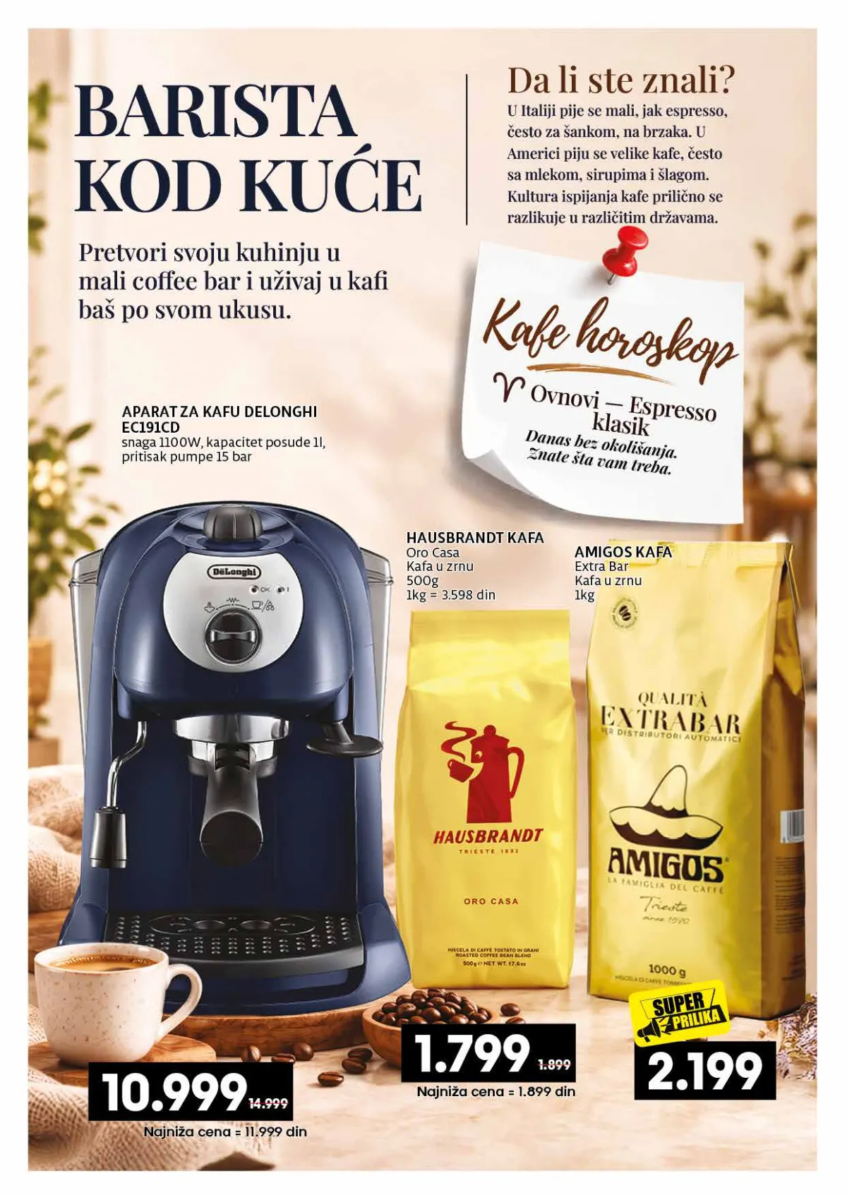 IDEA, Roda i Mercator katalog kafe 26.10–22.11.2026, strana 20 – Aparat DeLonghi i kafa u zrnu