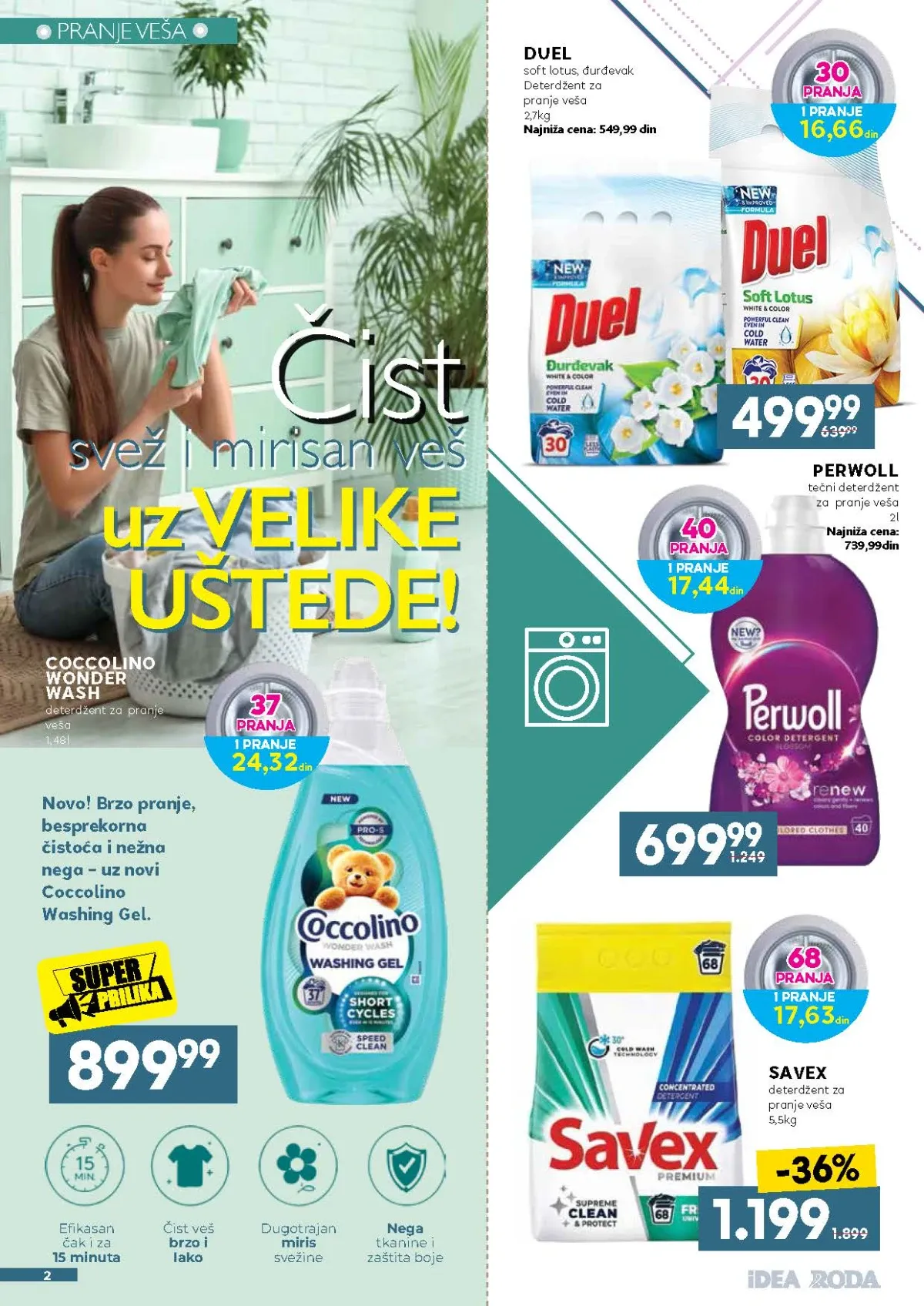 Coccolino, Savex, Perwoll i Duel na akciji u IDEA, Roda i Mercator katalogu