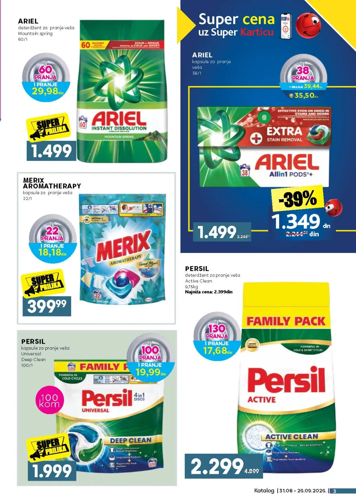 Ariel, Persil i Merix deterdženti i kapsule za pranje veša na akciji