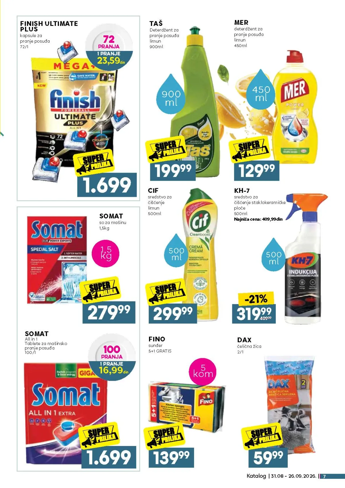 Finish, Somat, Cif, Taš i Mer proizvodi za pranje posuđa na akciji