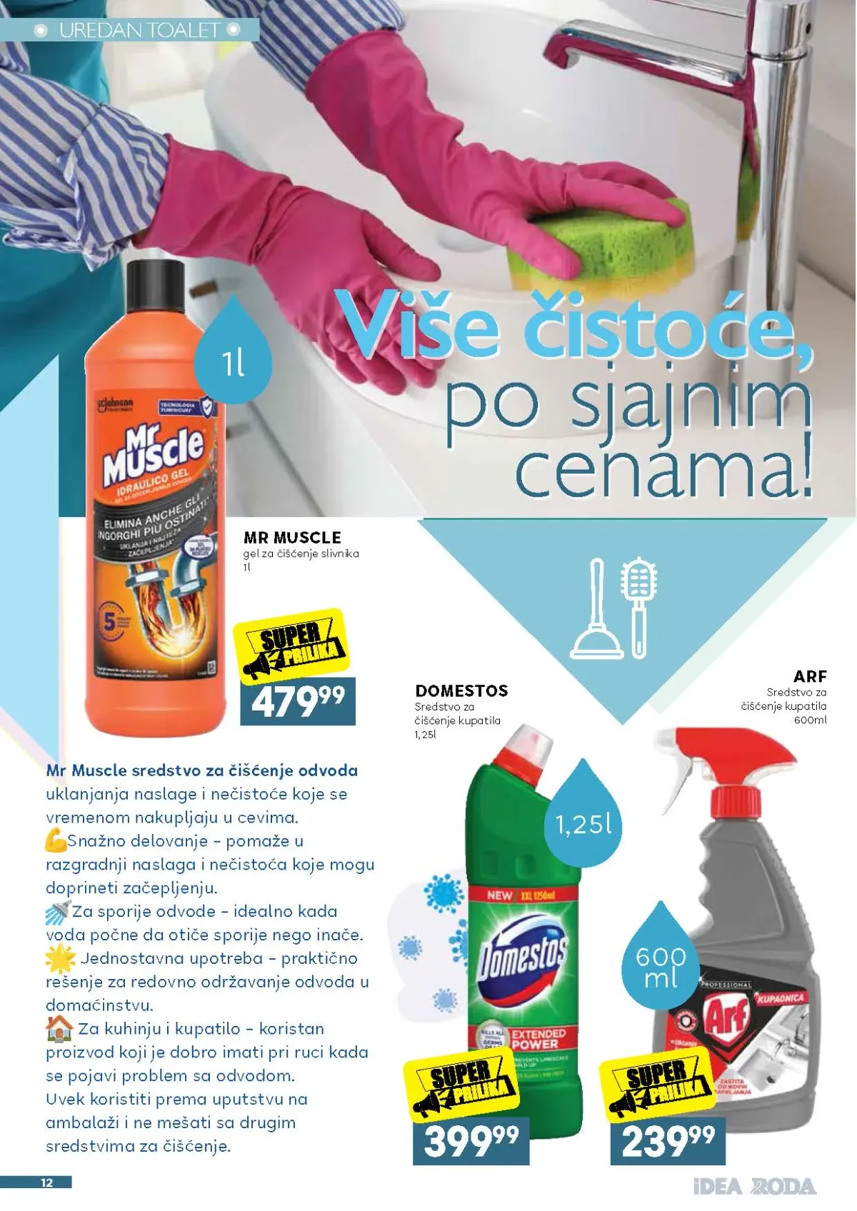 Mr Muscle, Domestos i Arf proizvodi za čišćenje kupatila i odvoda