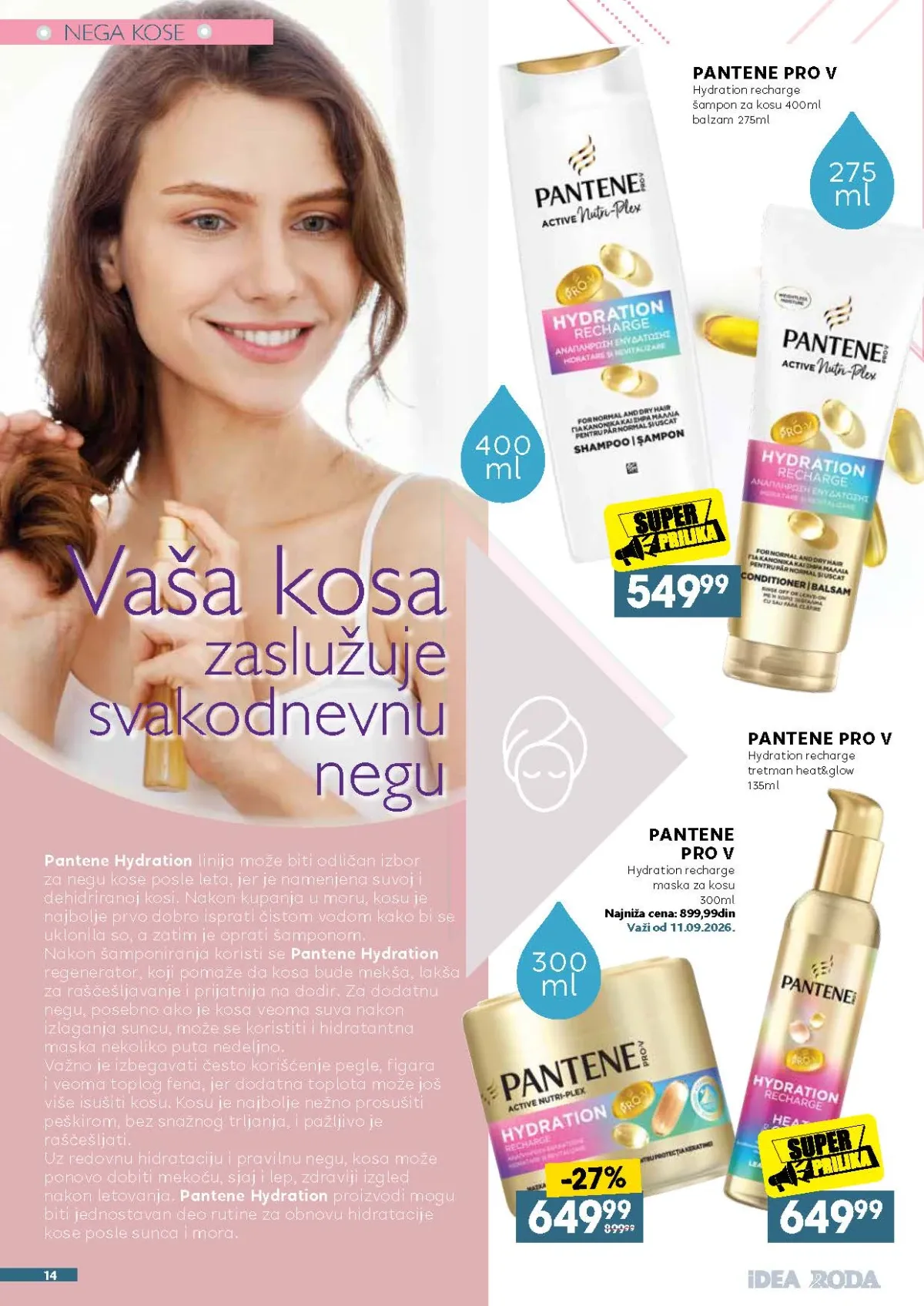 Pantene Pro-V Hydration proizvodi za negu kose na akciji