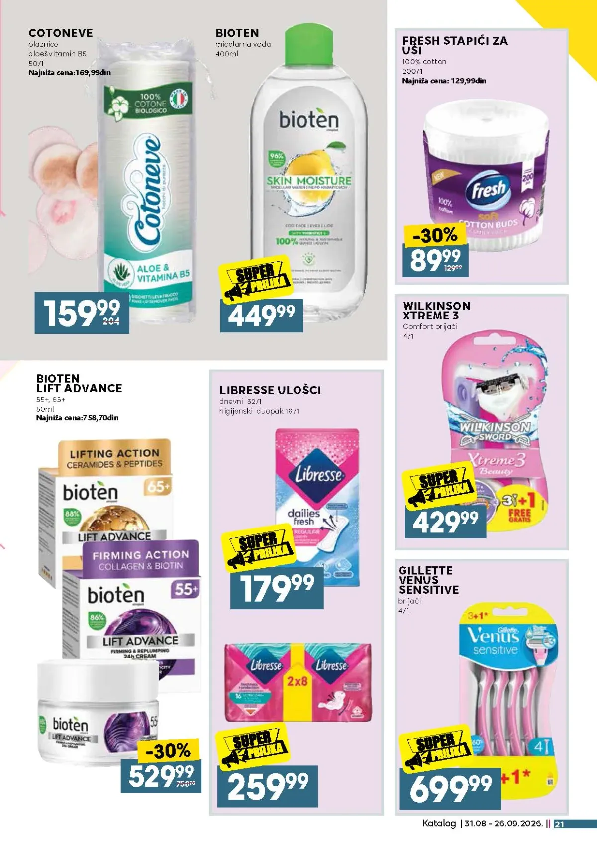 Bioten, Libresse, Gillette, Wilkinson i Cotoneve proizvodi na akciji