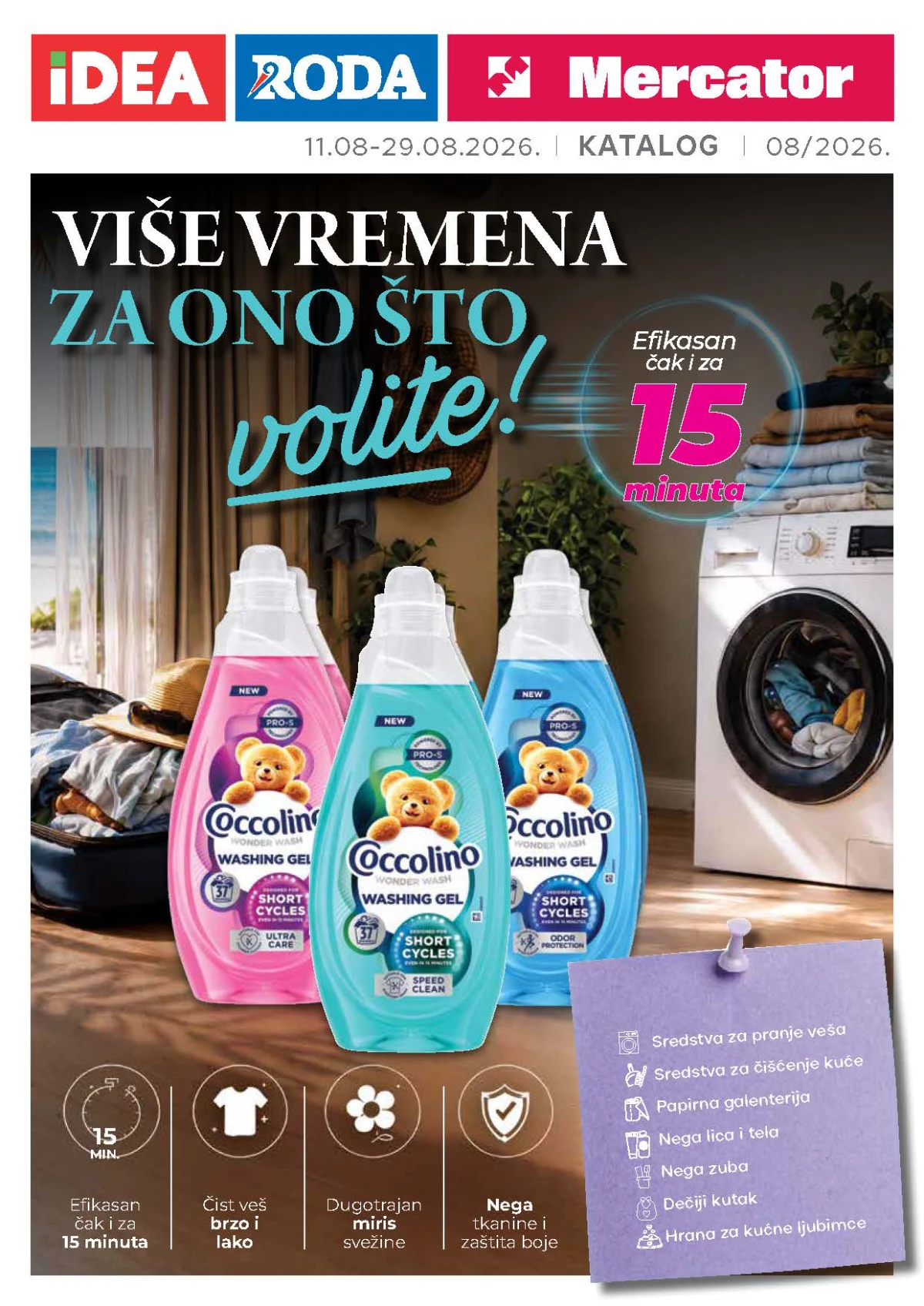 IDEA, Roda i Mercator katalog od 11.08. do 29.08.2026. donosi popuste do 58% na deterdžente, sredstva za čišćenje, negu i proizvode za domaćinstvo
