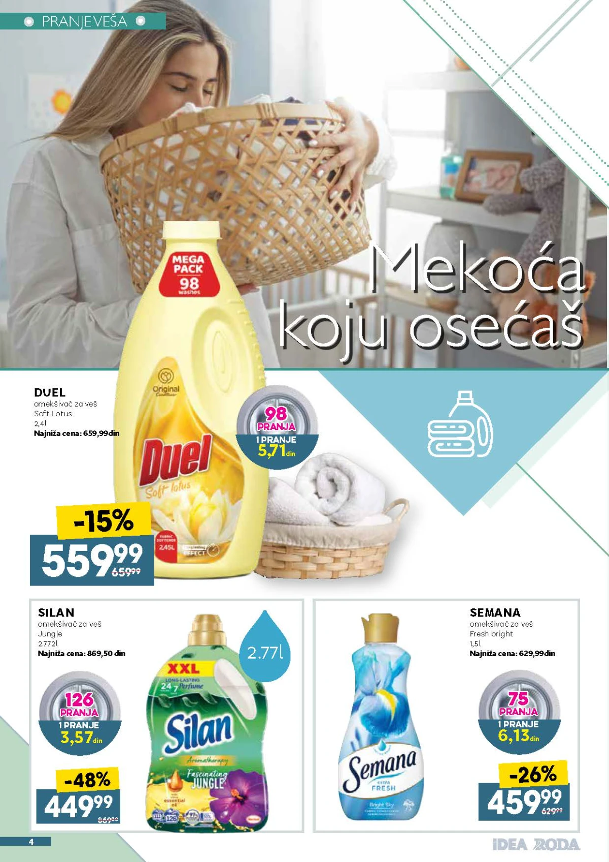IDEA, Roda i Mercator katalog do 29.08.2026. – Silan, Duel i Semana omekšivači za veš na akciji