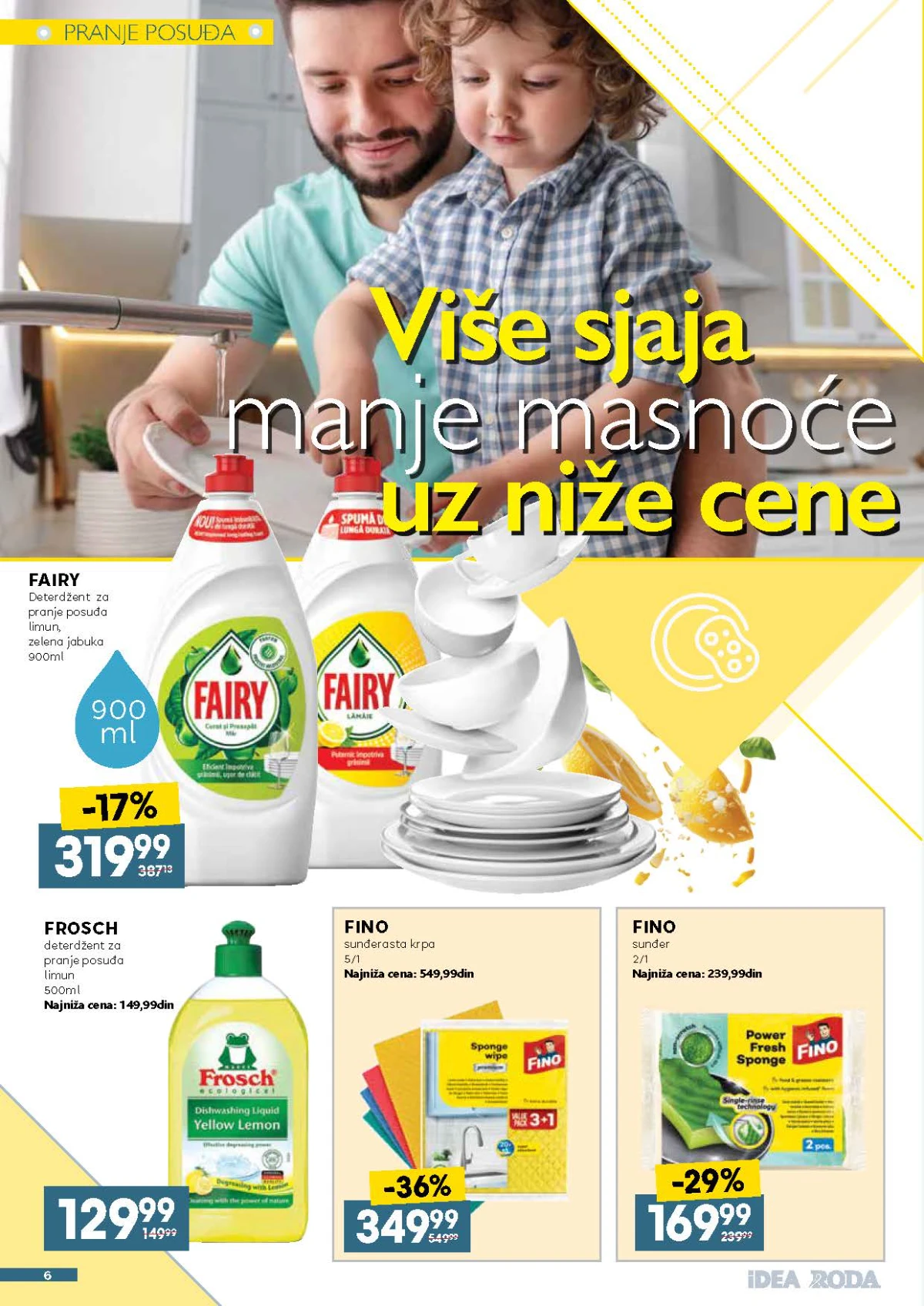 IDEA, Roda i Mercator katalog do 29.08.2026. – Fairy deterdžent, Fino sunđeraste krpe i Frosch za pranje posuđa
