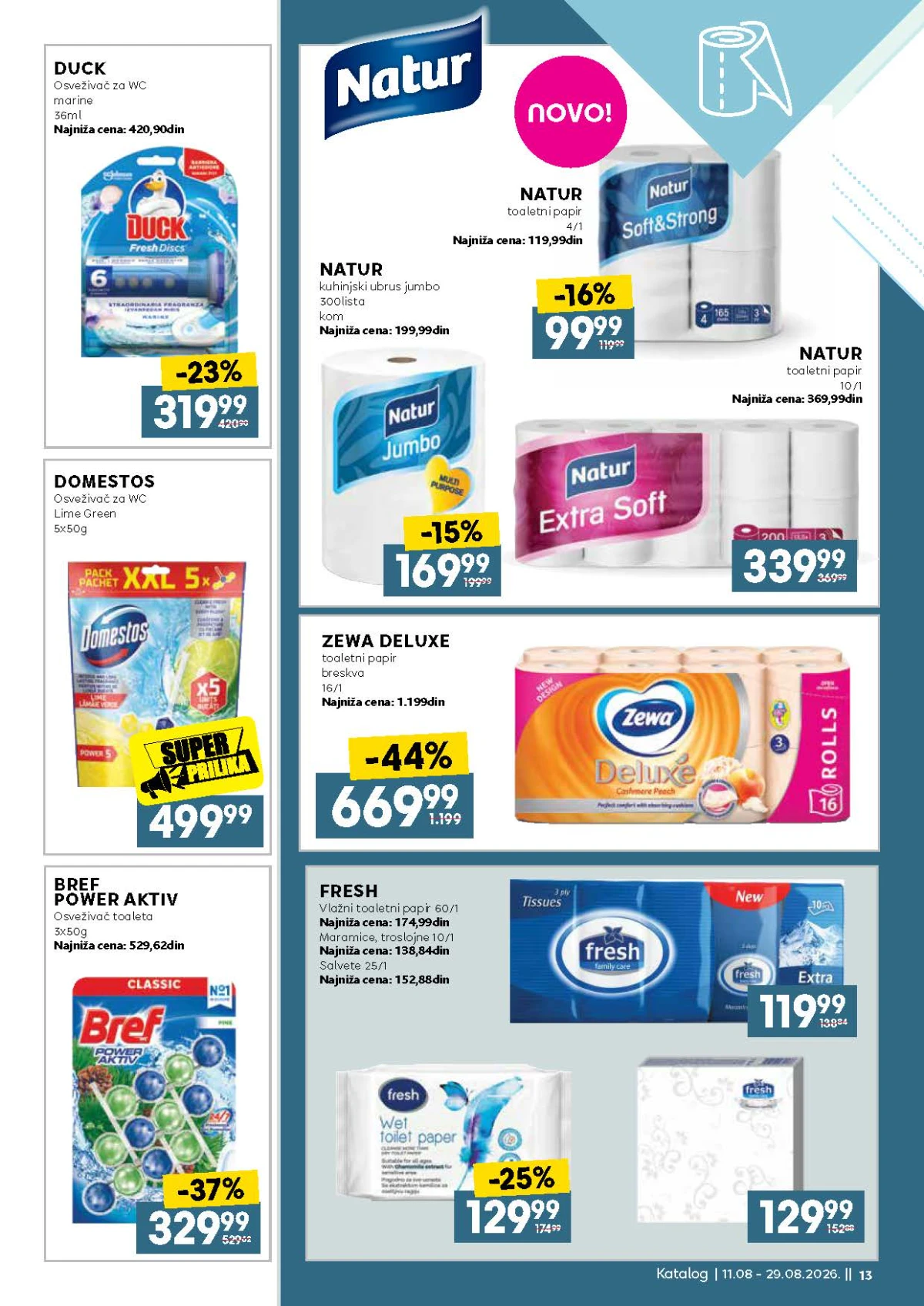 IDEA, Roda i Mercator katalog do 29.08.2026. – Bref i Duck osveživači, Zewa i Natur papirna galanterija po akcijskim cenama