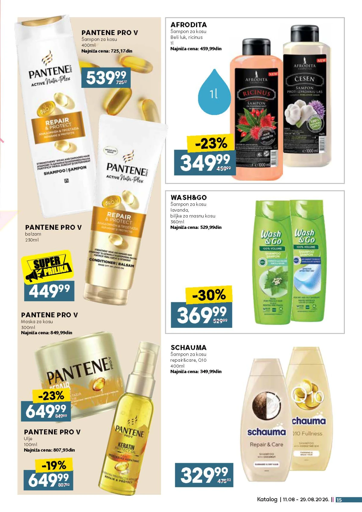 IDEA, Roda i Mercator katalog do 29.08.2026. – Afrodita, Pantene, Wash&Go i Schauma proizvodi za kosu