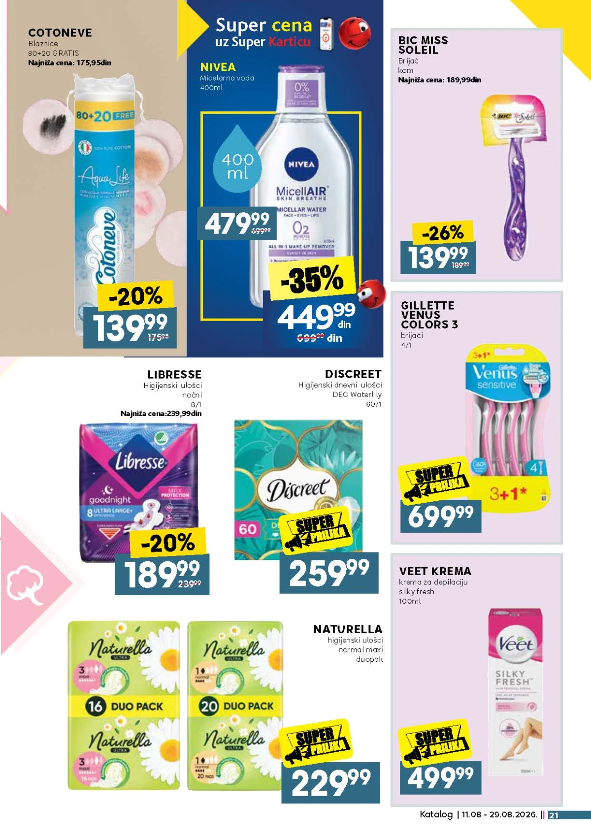 IDEA, Roda i Mercator katalog do 29.08.2026. – Nivea micelarna voda, BIC brijači, Libresse i Cotoneve po akcijskim cenama