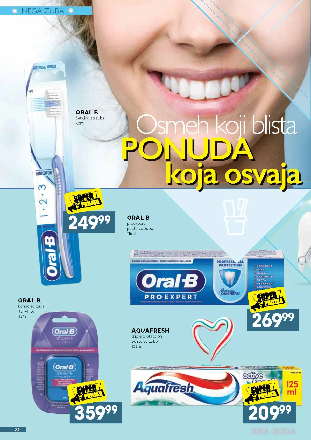 IDEA, Roda i Mercator katalog do 29.08.2026. – Oral-B četkice, pasta i konac za zube i Aquafresh pasta po SUPER cenama
