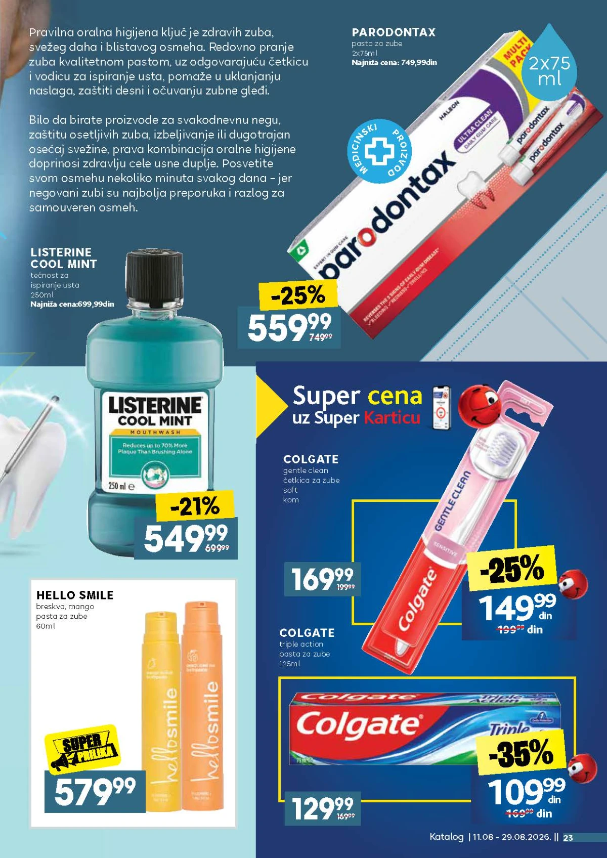 IDEA, Roda i Mercator katalog do 29.08.2026. – Colgate, Parodontax, Listerine i Hello Smile proizvodi za oralnu higijenu