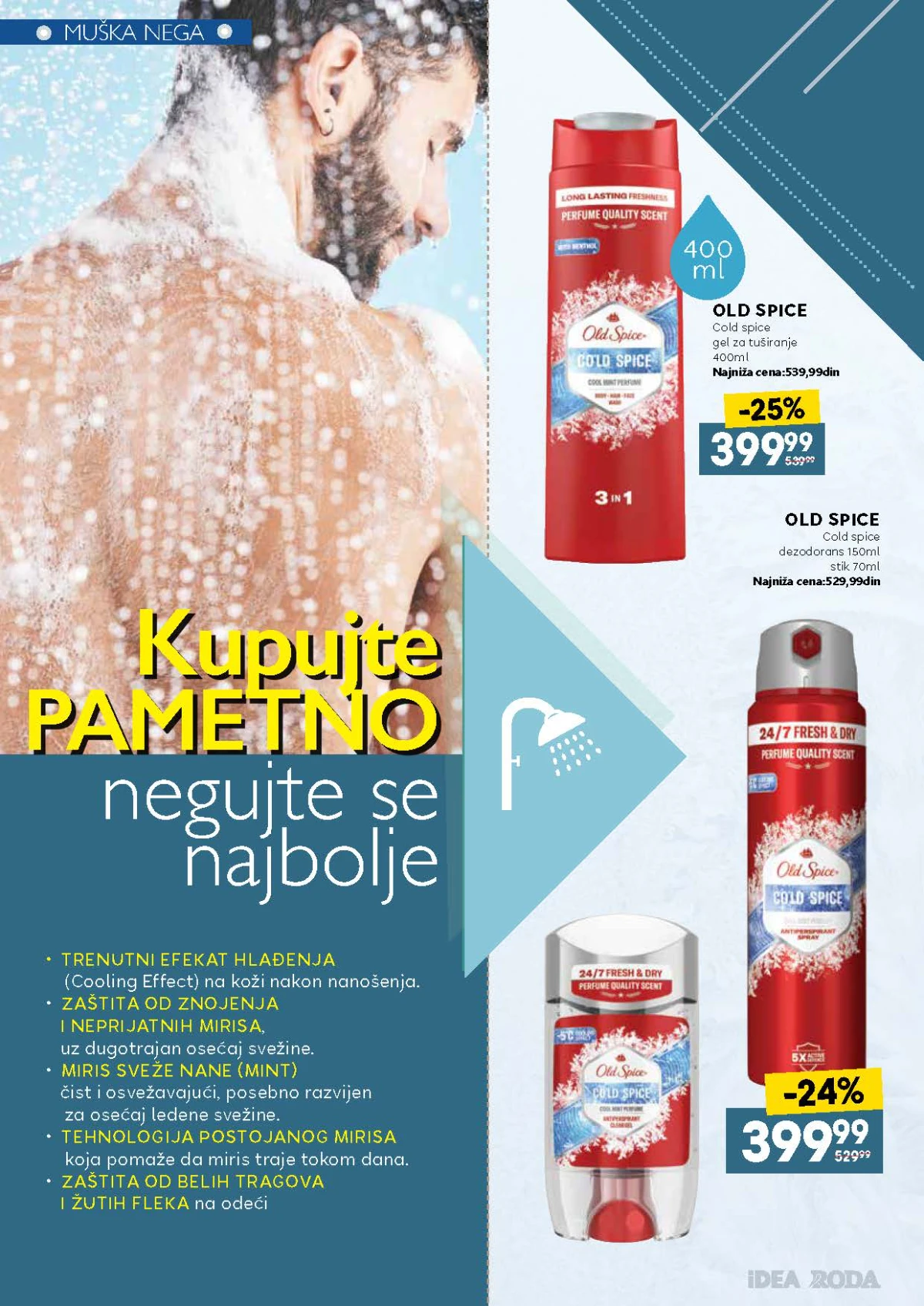 IDEA, Roda i Mercator katalog do 29.08.2026. – Old Spice Cold Spice gel za tuširanje, dezodorans i stik na akciji