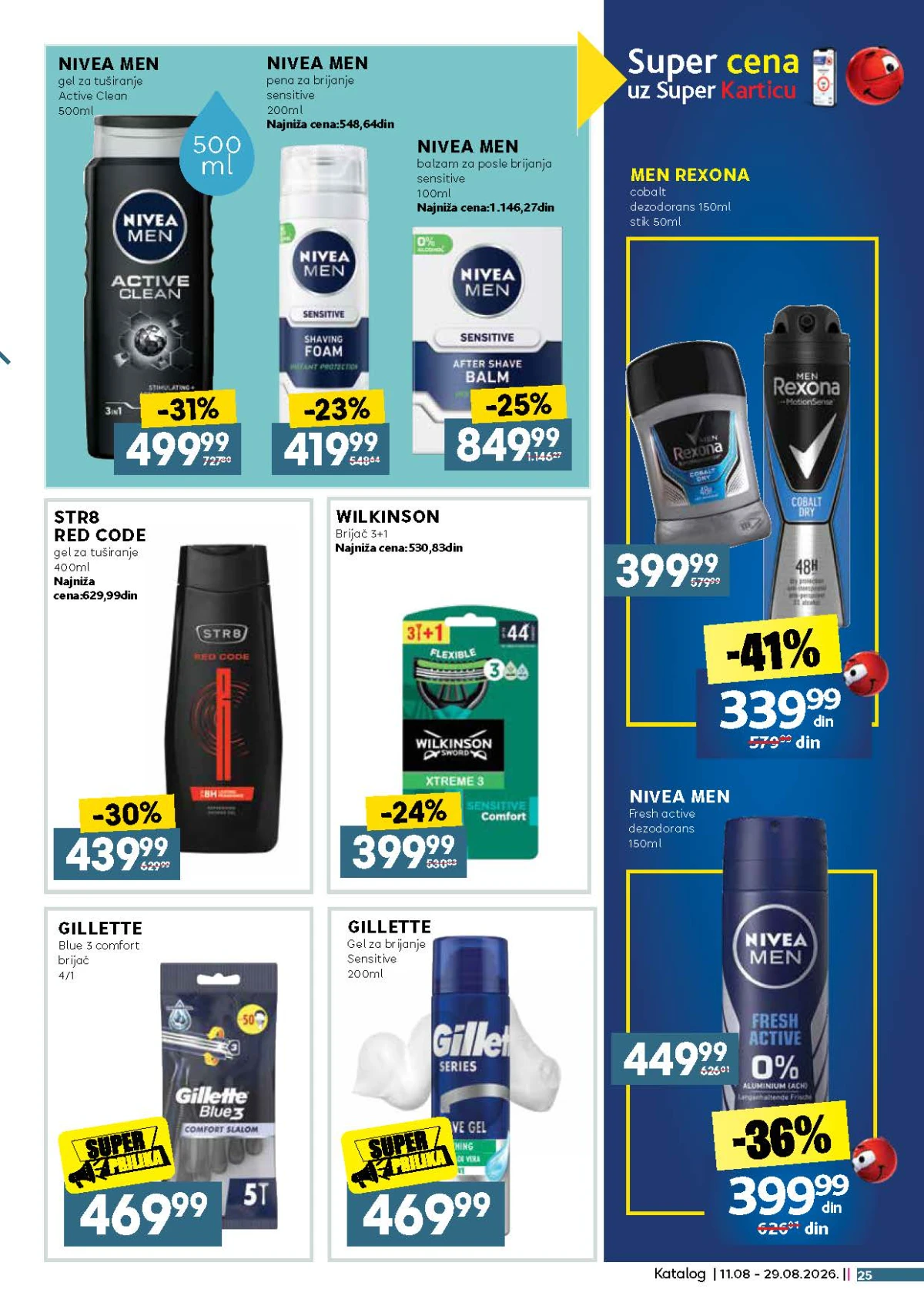 IDEA, Roda i Mercator katalog do 29.08.2026. – Rexona, Nivea Men, STR8, Wilkinson i Gillette proizvodi za muškarce