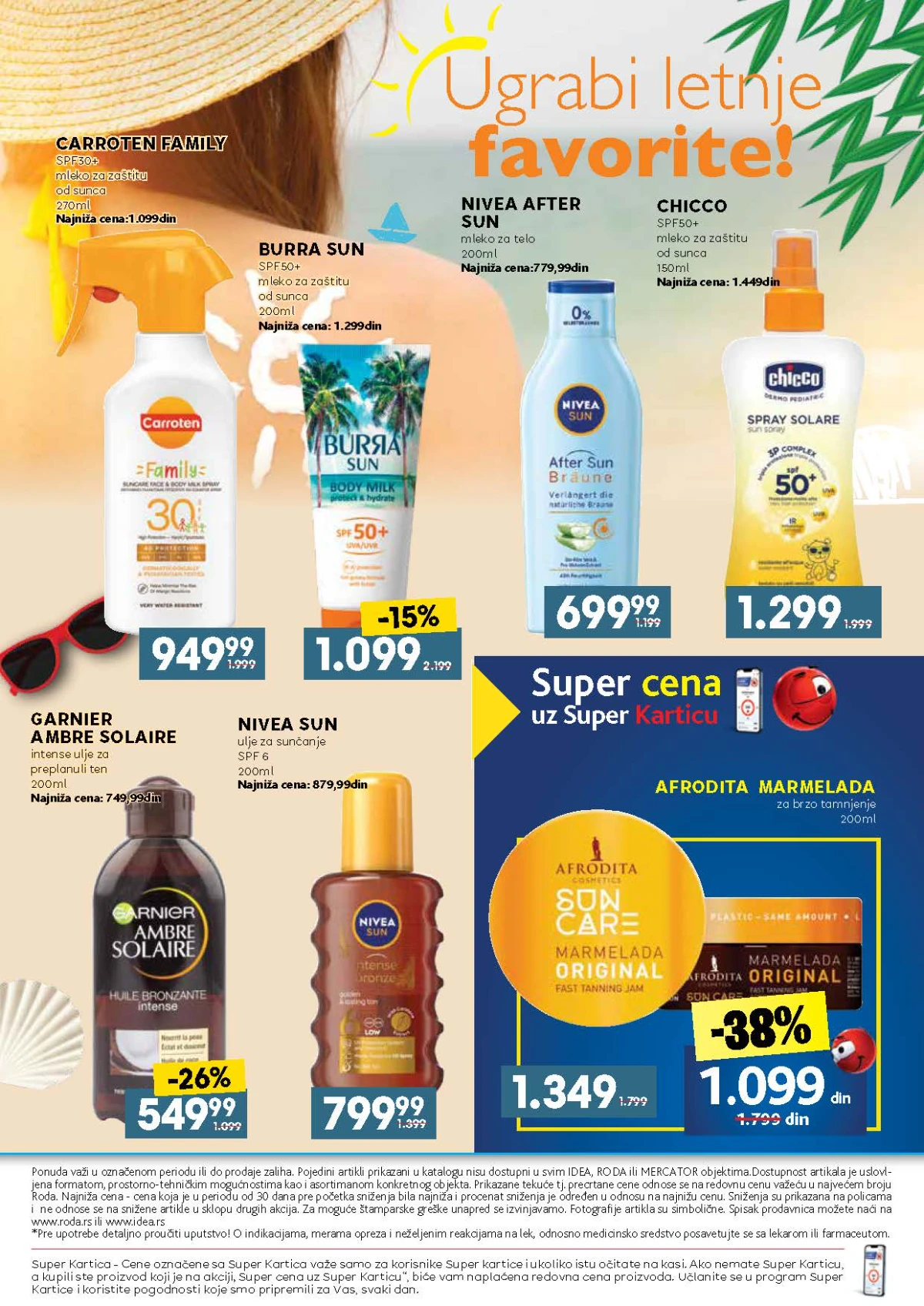 IDEA, Roda i Mercator katalog do 29.08.2026. – Afrodita, Burra Sun, Nivea Sun, Garnier, Carroten i Chicco zaštita od sunca