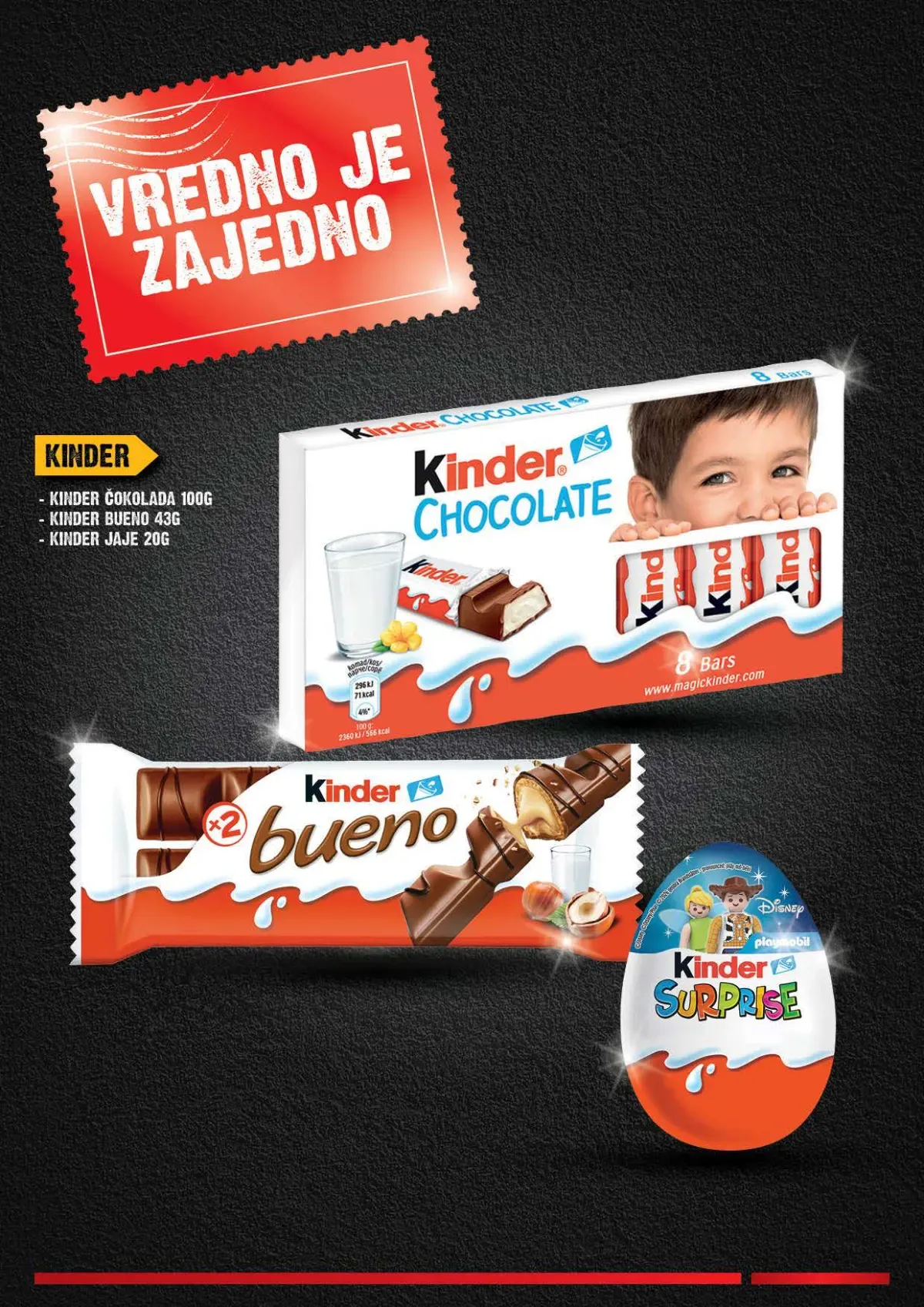 Kinder Chocolate, Kinder Bueno i Kinder Surprise