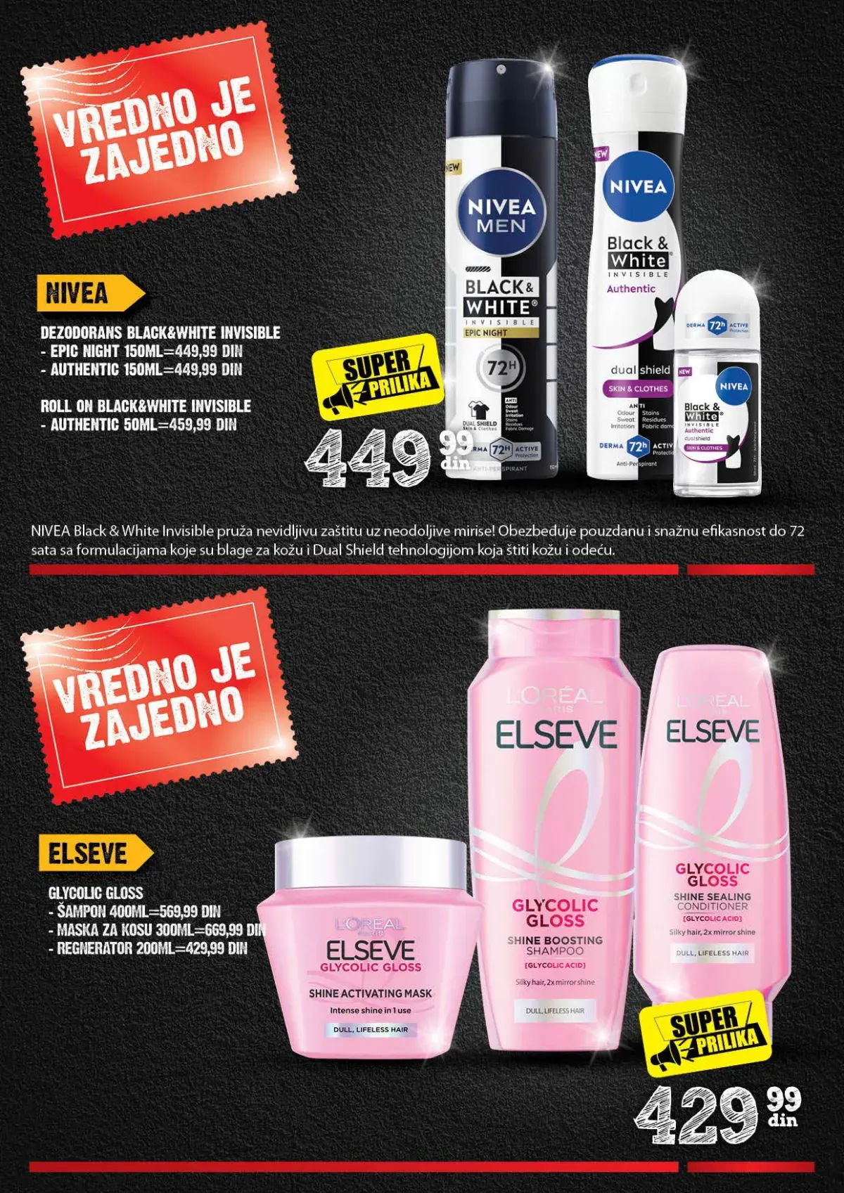 Nivea Black and White i Elseve Glycolic Gloss