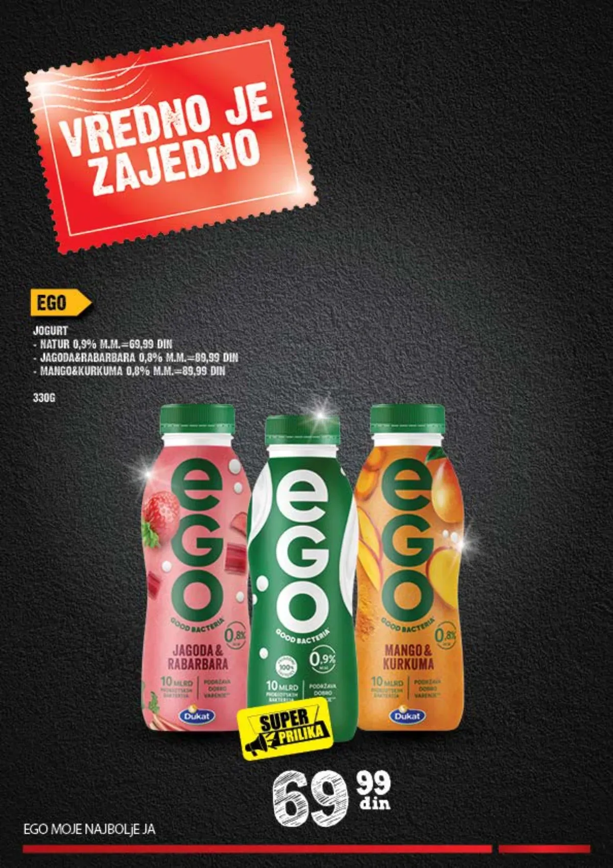 EGO voćni jogurti jagoda rabarbara i mango kurkuma na akciji