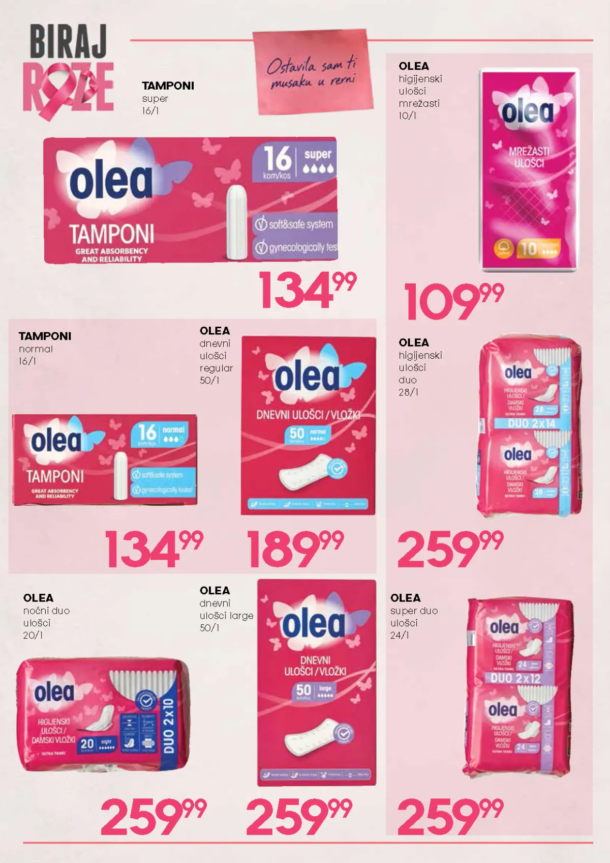 Biraj roze akcija – Olea ulošci i tamponi