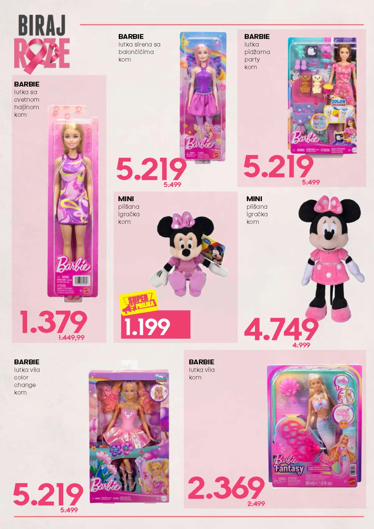 Biraj roze akcija – Barbie lutke i plišane igračke