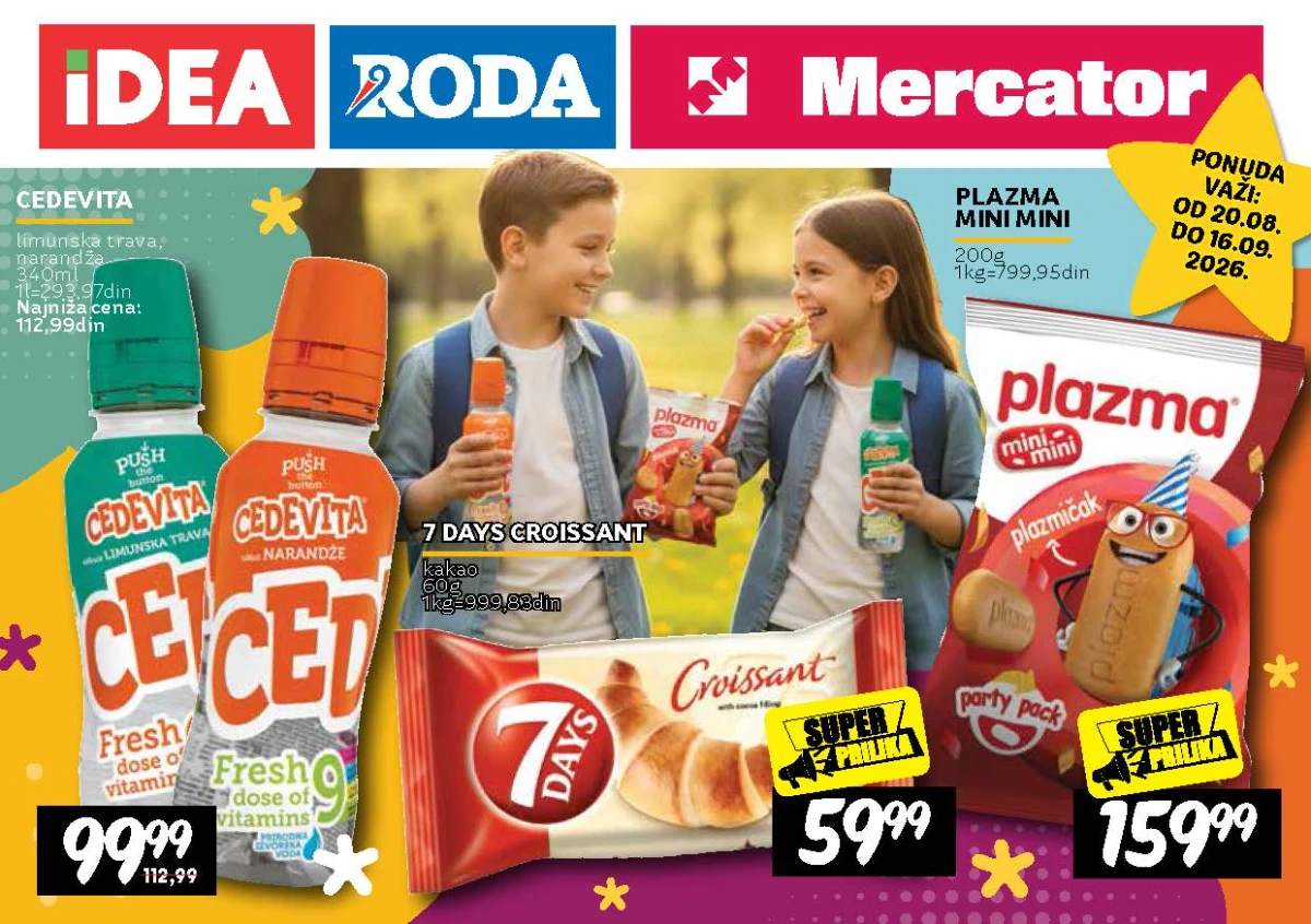 IDEA, Roda i Mercator katalog slatkiša od 20.08. do 16.09.2026. – Cedevita, Plazma Mini Mini i 7 Days kroasan na akciji