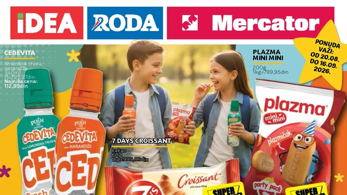IDEA, Roda i Mercator katalog slatkiša od 20.08. do 16.09.2026. – Plazma, kroasani, čokolade, keks i drugi slatkiši na akciji