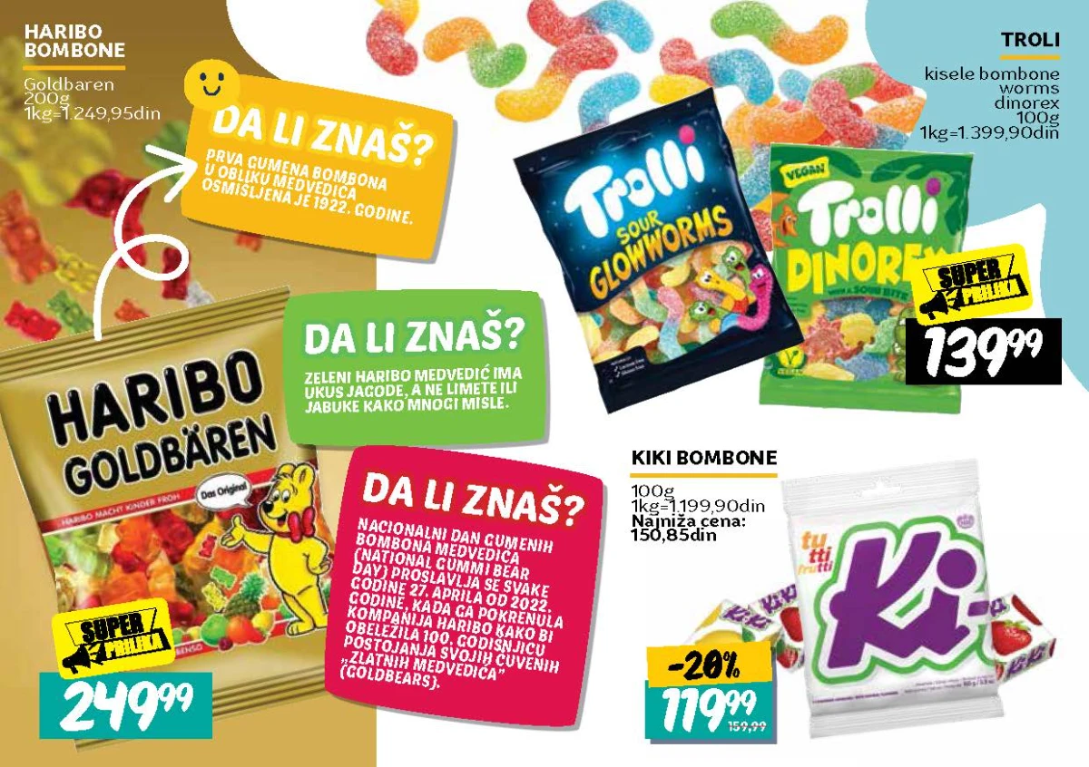 Haribo Goldbaren, Trolli kisele bombone i Kiki bombone uz popust u katalogu do 16.09.2026.