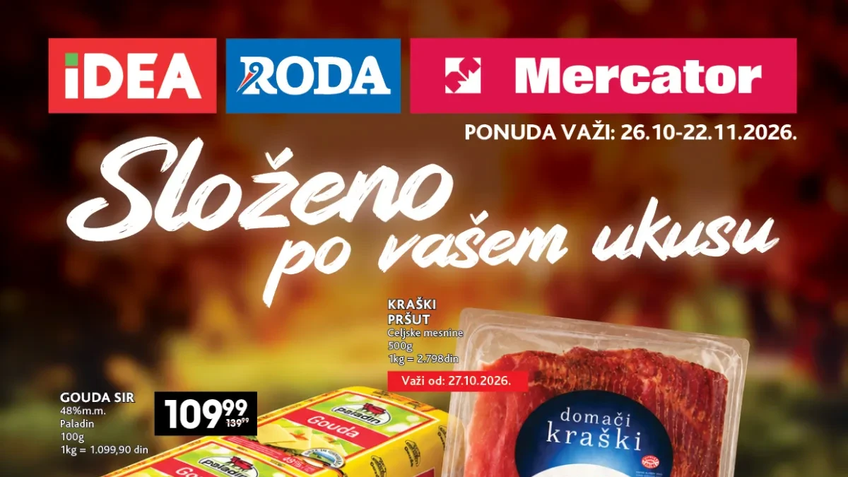 IDEA, Roda i Mercator katalog od 26.10. do 22.11.2026. – suhomesnati proizvodi, sirevi, kobasice i popusti do 35%