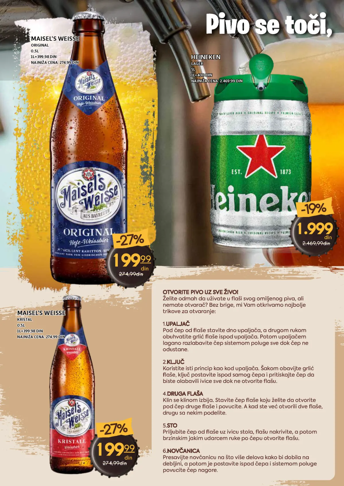 Maisel’s Weisse Original i Kristal po 199,99 dinara i Heineken lager 5 l za 1.999 dinara
