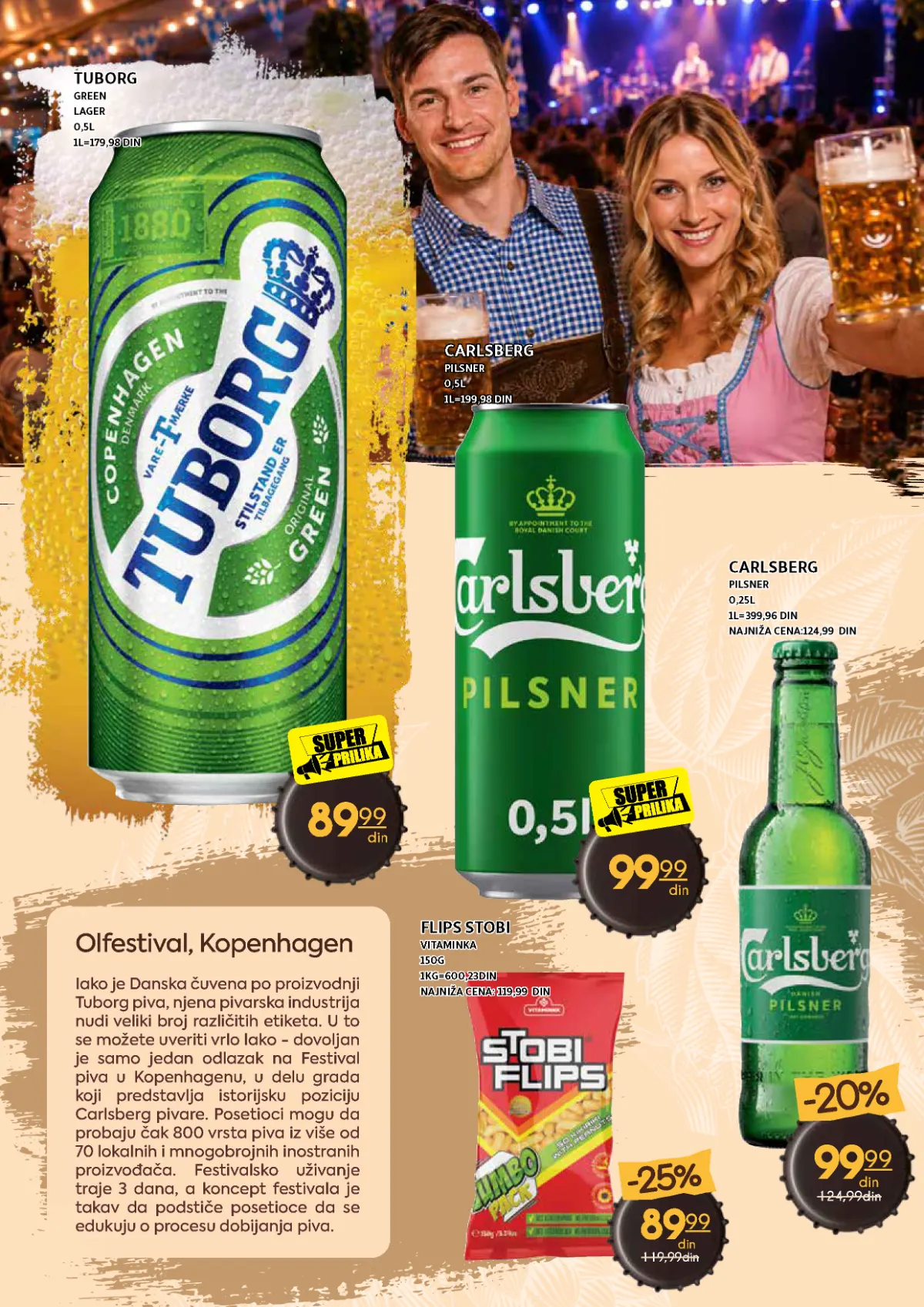 Tuborg Green lager, Carlsberg pilsner i Vitaminka Stobi flips na akciji
